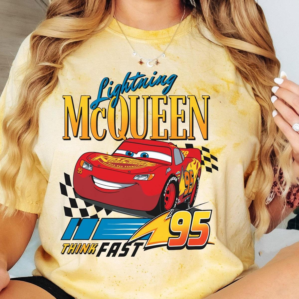 Retro Cars Lightning Mcqueen Checkered 95 Think Fast Shirt 2