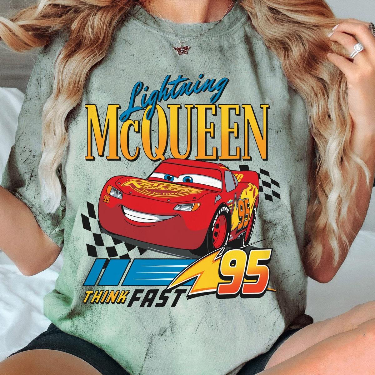 Retro Cars Lightning Mcqueen Checkered 95 Think Fast Shirt 3