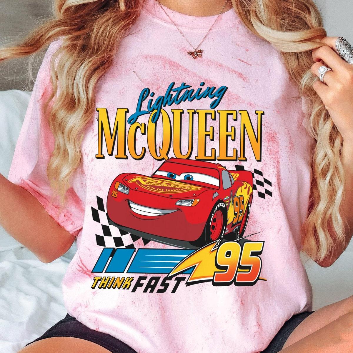 Retro Cars Lightning Mcqueen Checkered 95 Think Fast Shirt 4