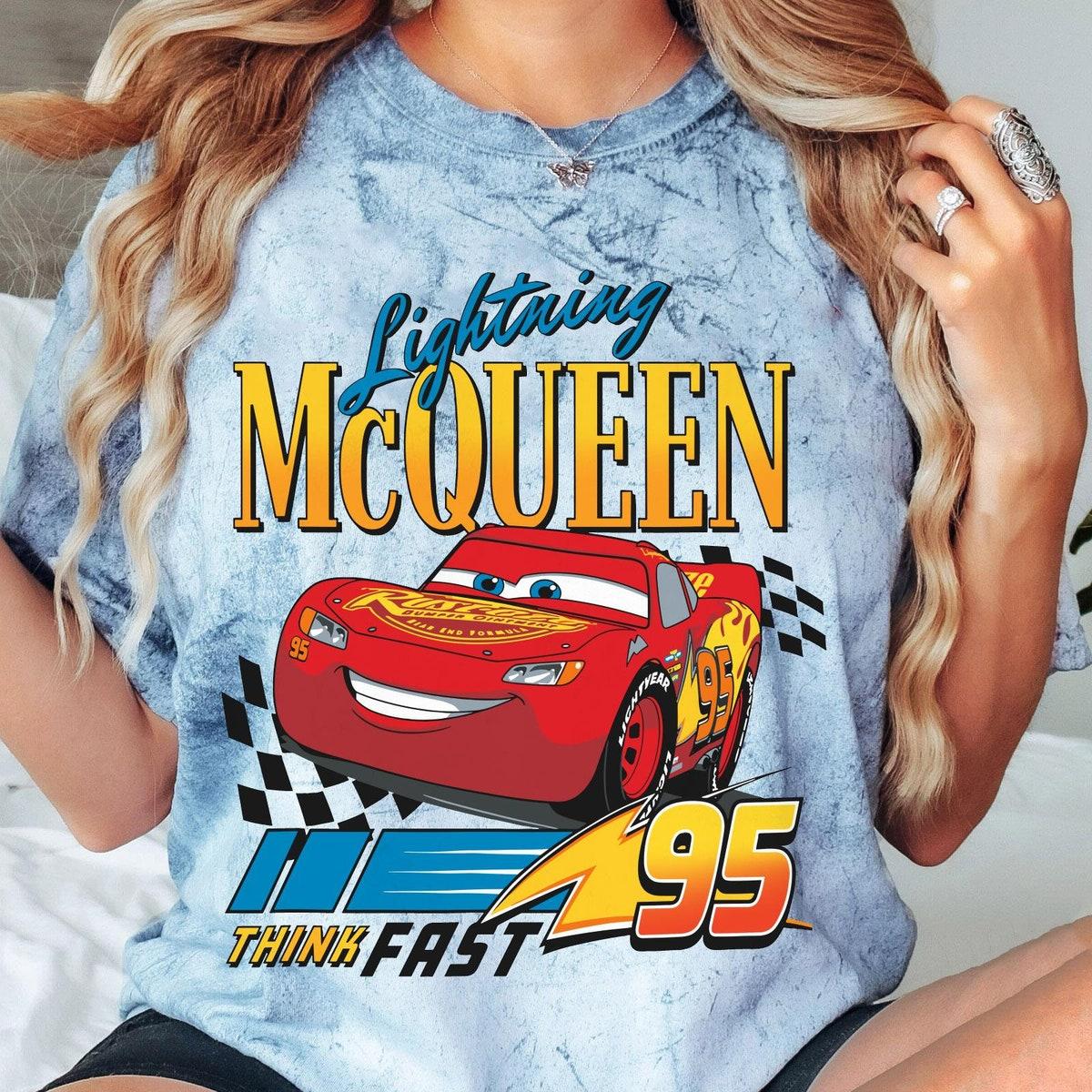 Retro Cars Lightning Mcqueen Checkered 95 Think Fast Shirt 5