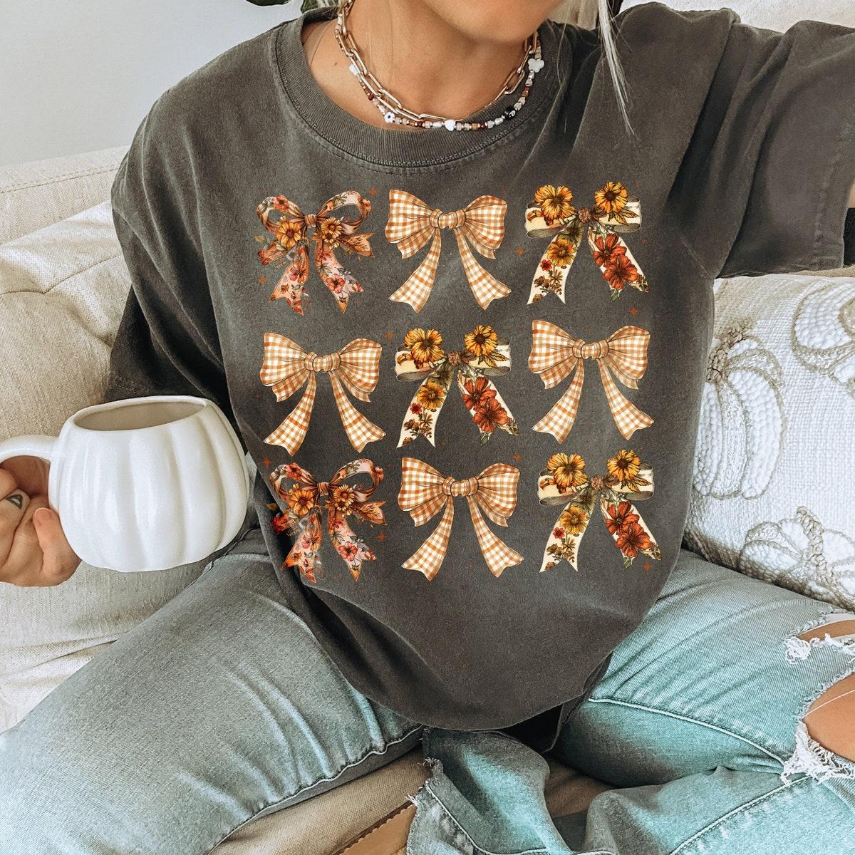 Retro Fall Pumpkin Bow Autumn Girl Halloween Shirt 2