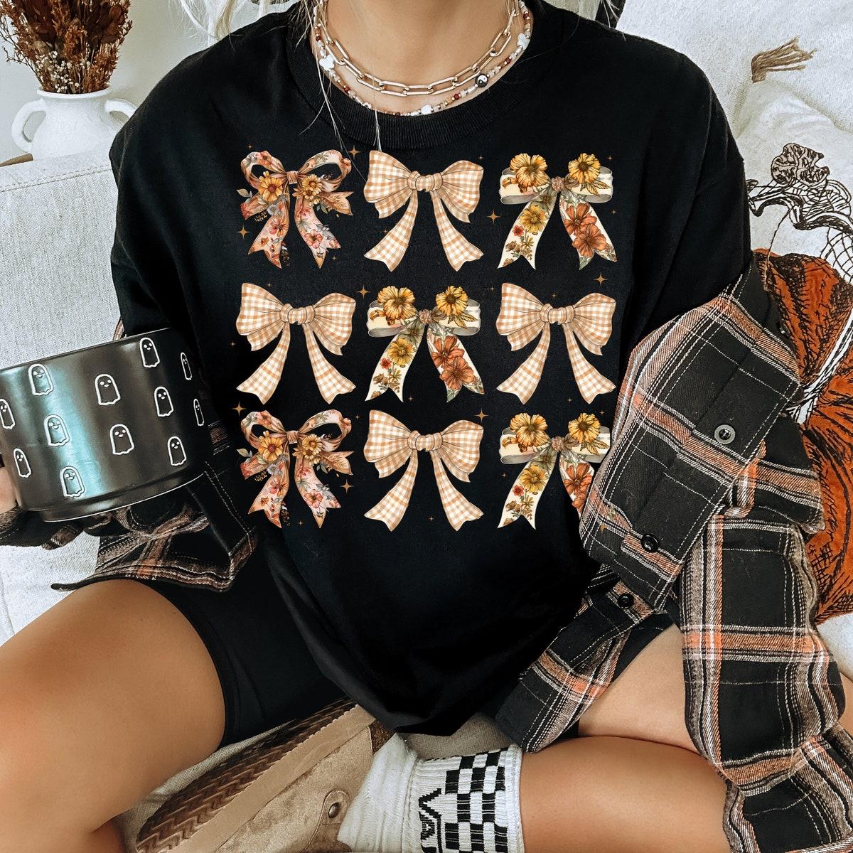 Retro Fall Pumpkin Bow Autumn Girl Halloween Shirt 3