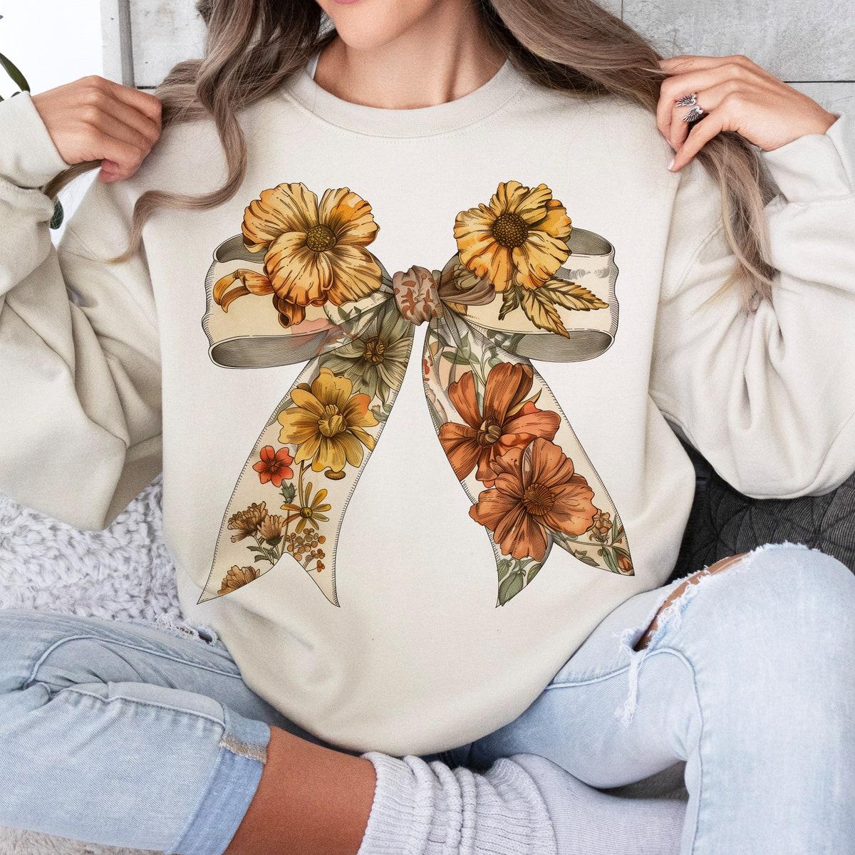 Retro Floral Fall Pumpkin Bow Halloween Shirt 3