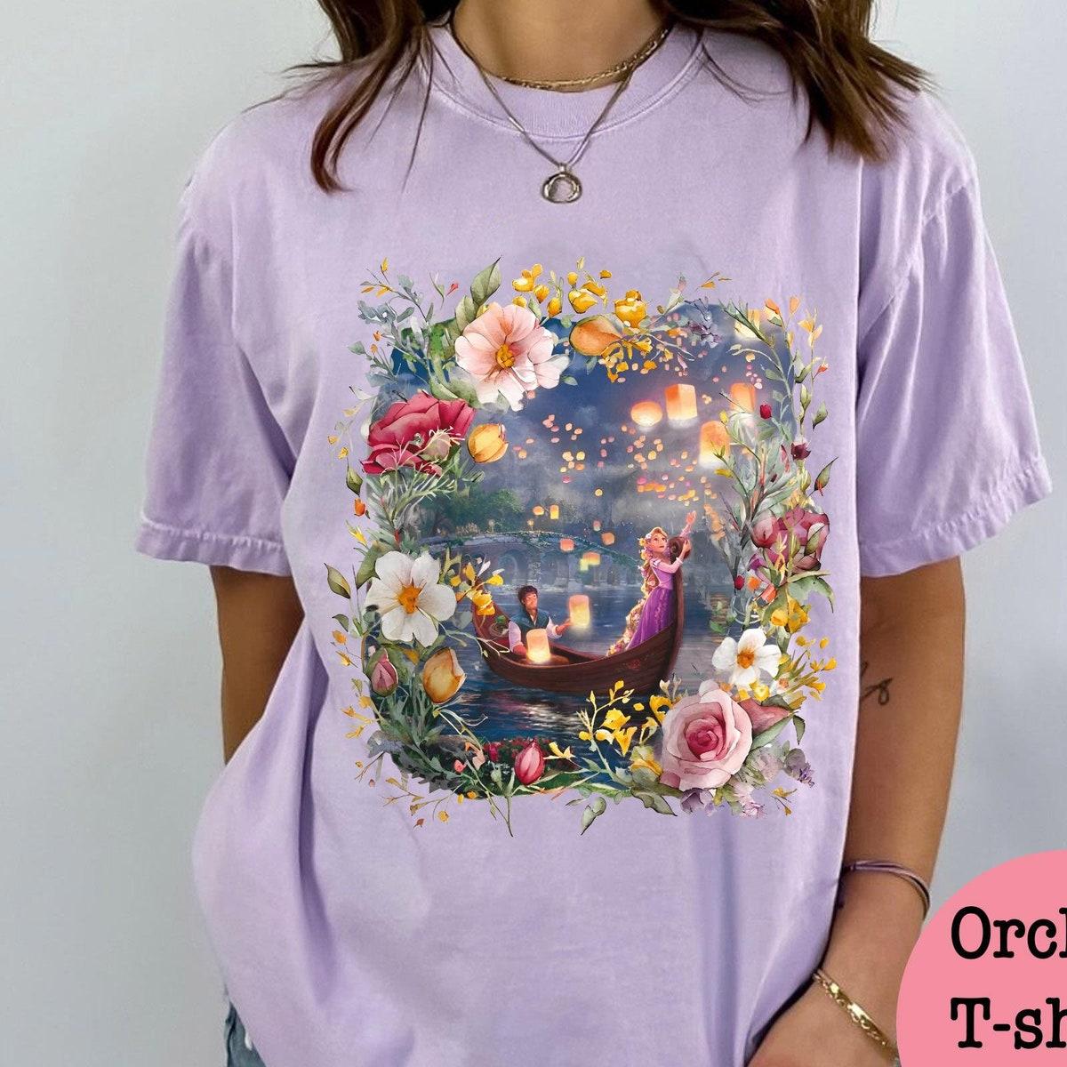 Retro Floral Princess Rapunzel Flynn Rider Disney Tangled Shirt 4