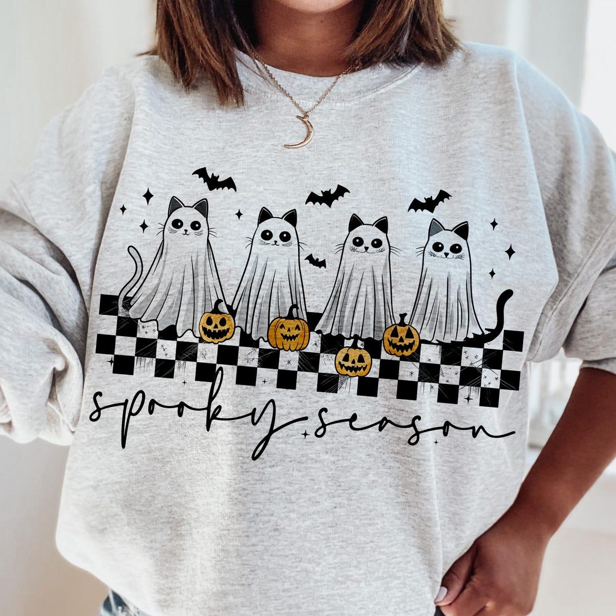 Retro Ghost Cat Spooky Season Halloween Shirt 2