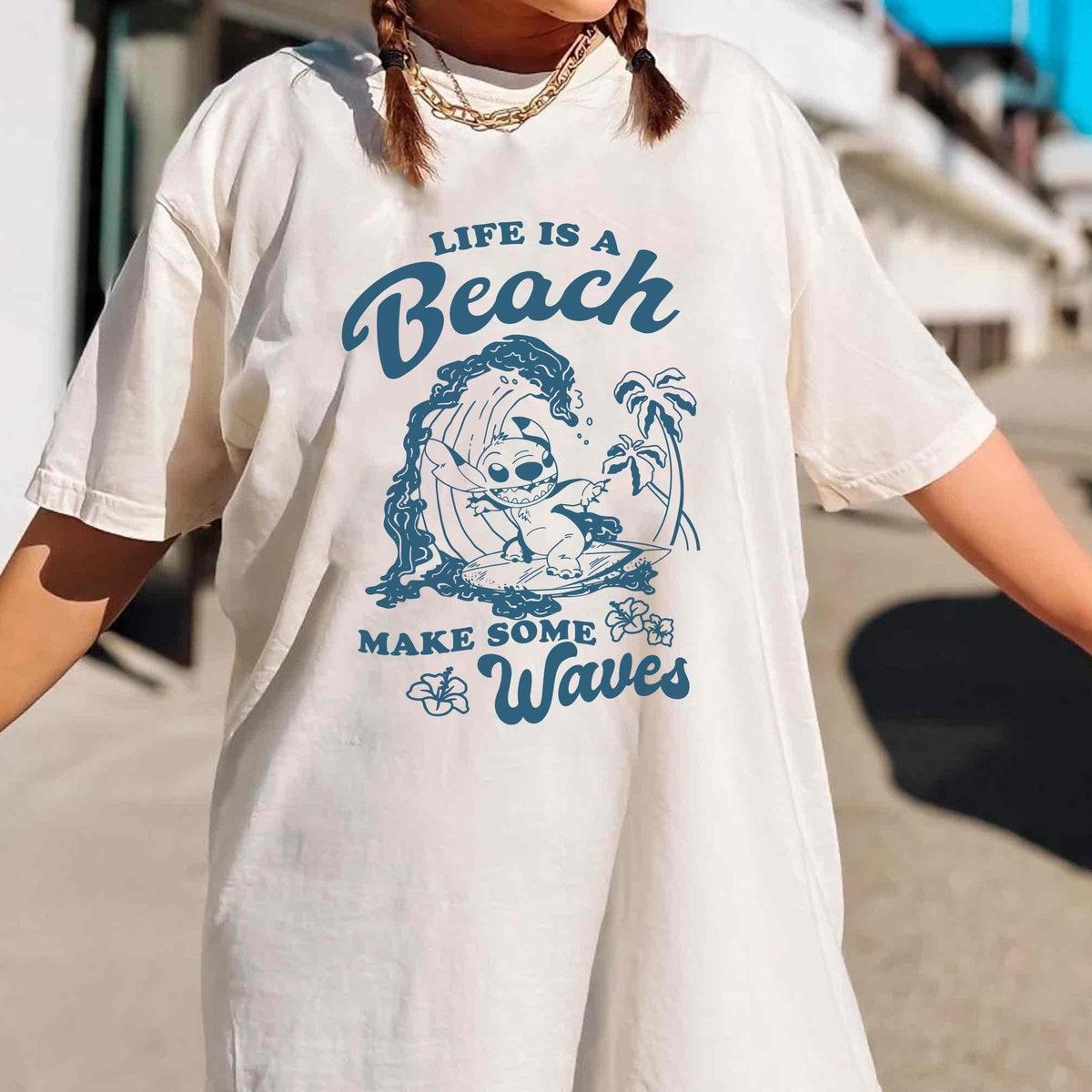 Sketch Art Stitch Aloha Hawaii Life Is A Beach Make Some Waves Shirt 1