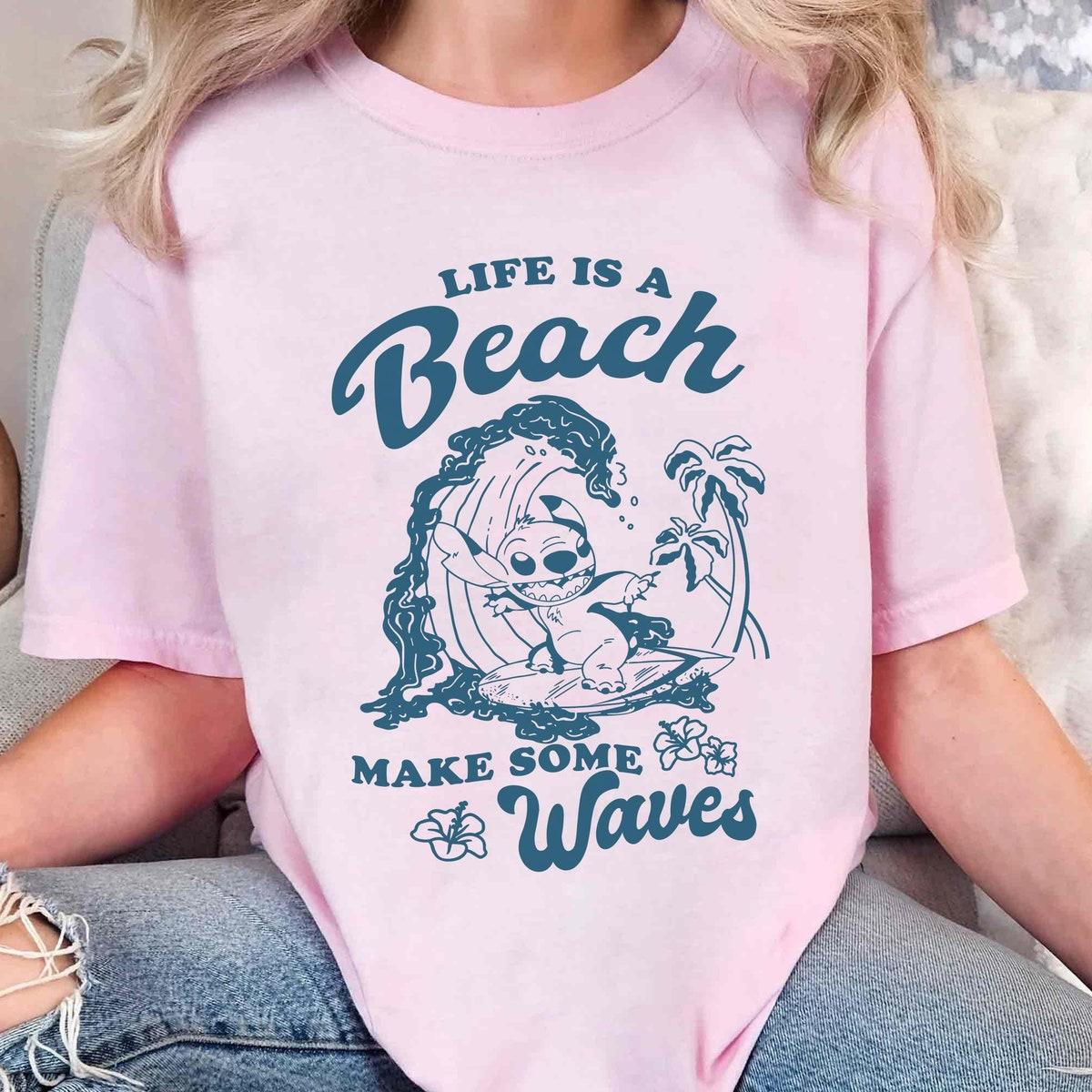 Sketch Art Stitch Aloha Hawaii Life Is A Beach Make Some Waves Shirt 2