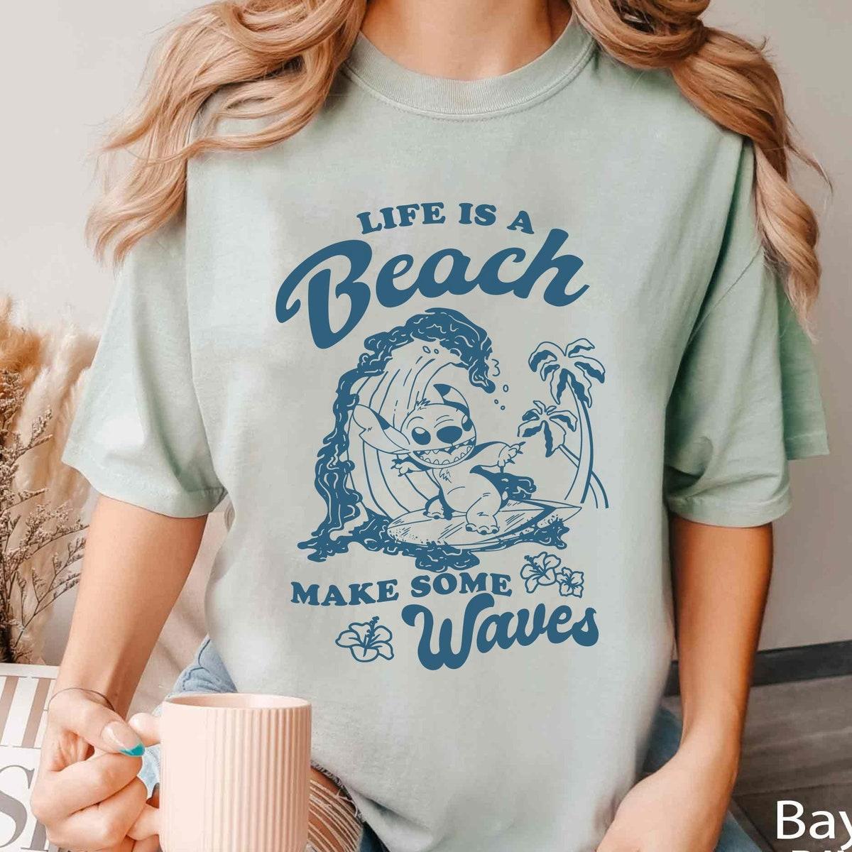 Sketch Art Stitch Aloha Hawaii Life Is A Beach Make Some Waves Shirt 3