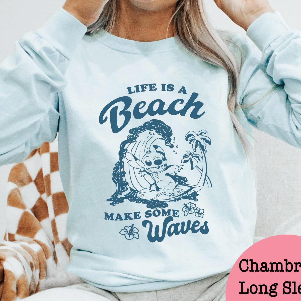 Sketch Art Stitch Aloha Hawaii Life Is A Beach Make Some Waves Shirt 4