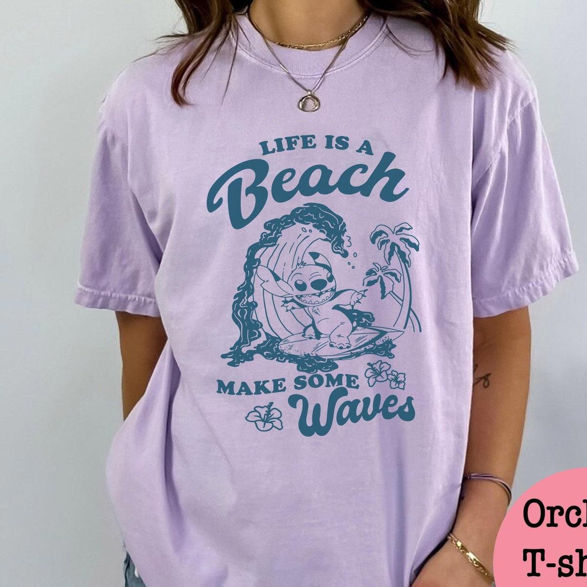 Sketch Art Stitch Aloha Hawaii Life Is A Beach Make Some Waves Shirt 5