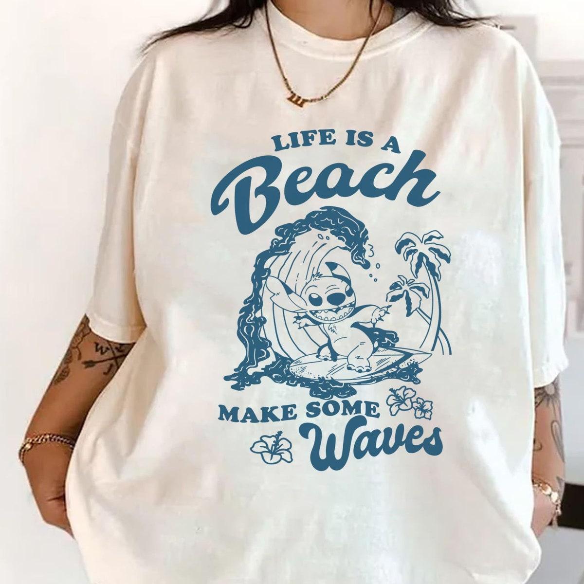 Sketch Art Stitch Aloha Hawaii Life Is A Beach Make Some Waves Shirt 6