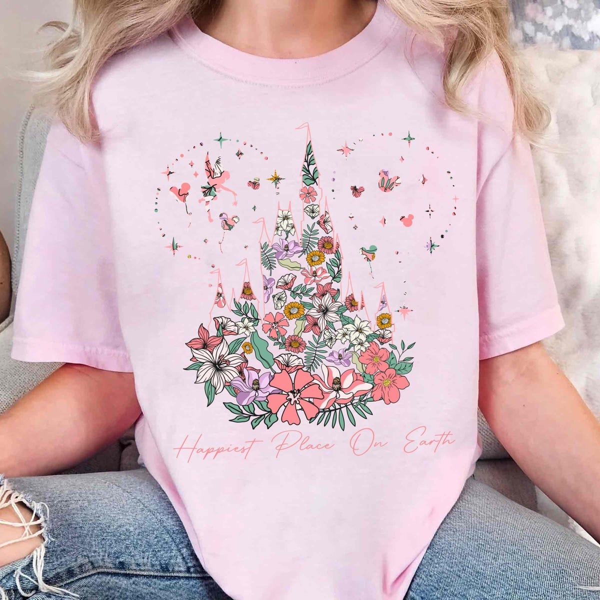 Vintage Disney Floral Castle Happiest Place On Earth Shirt 6