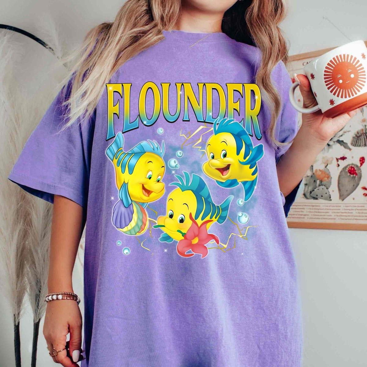 Vintage Disney Flounder Fish The Little Mermaid Characters Shirt 3