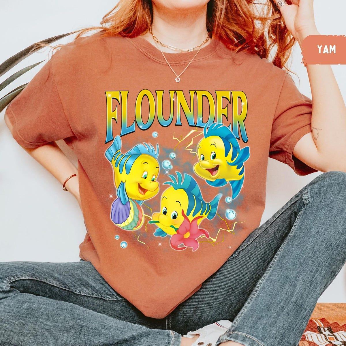 Vintage Disney Flounder Fish The Little Mermaid Characters Shirt 4