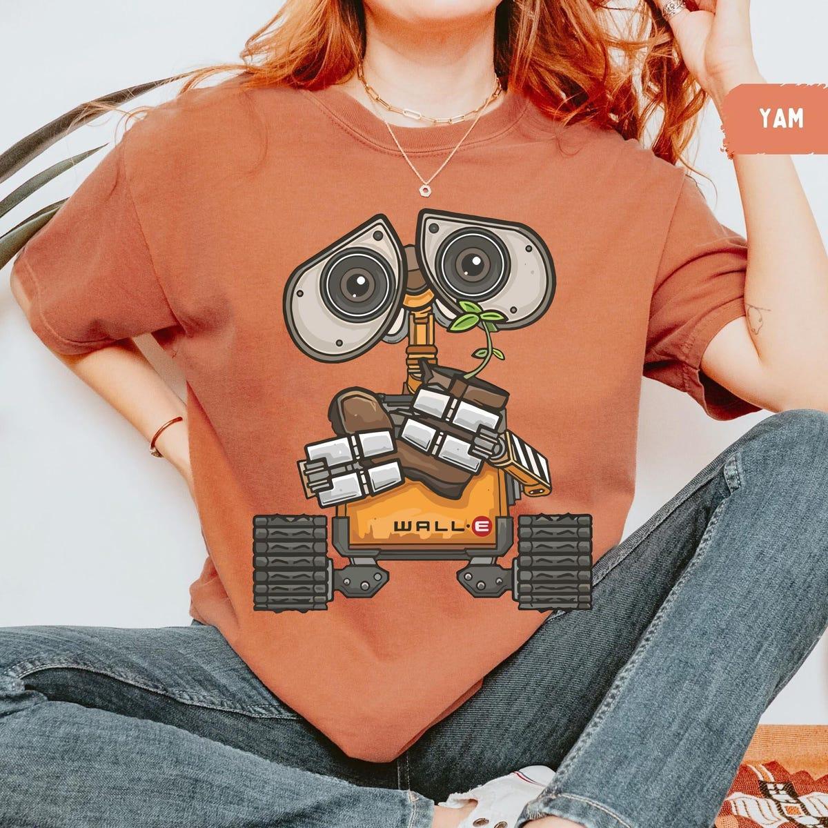 Vintage Disney Wall E And Eve Cute Wall E Plant Boot Shirt 6