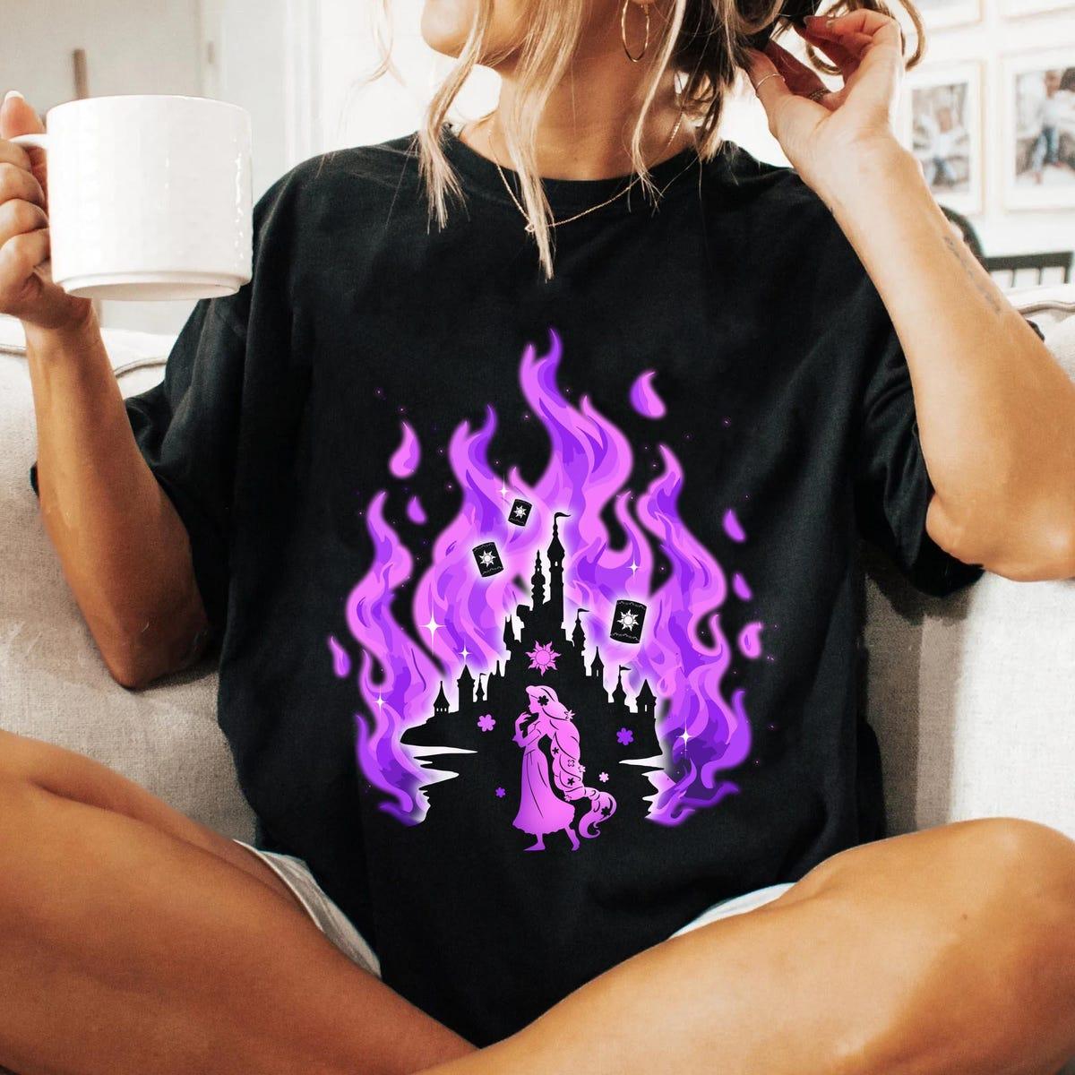 Vintage Silhouette Rapunzel Tangled Castle With Lanterns Shirt 1