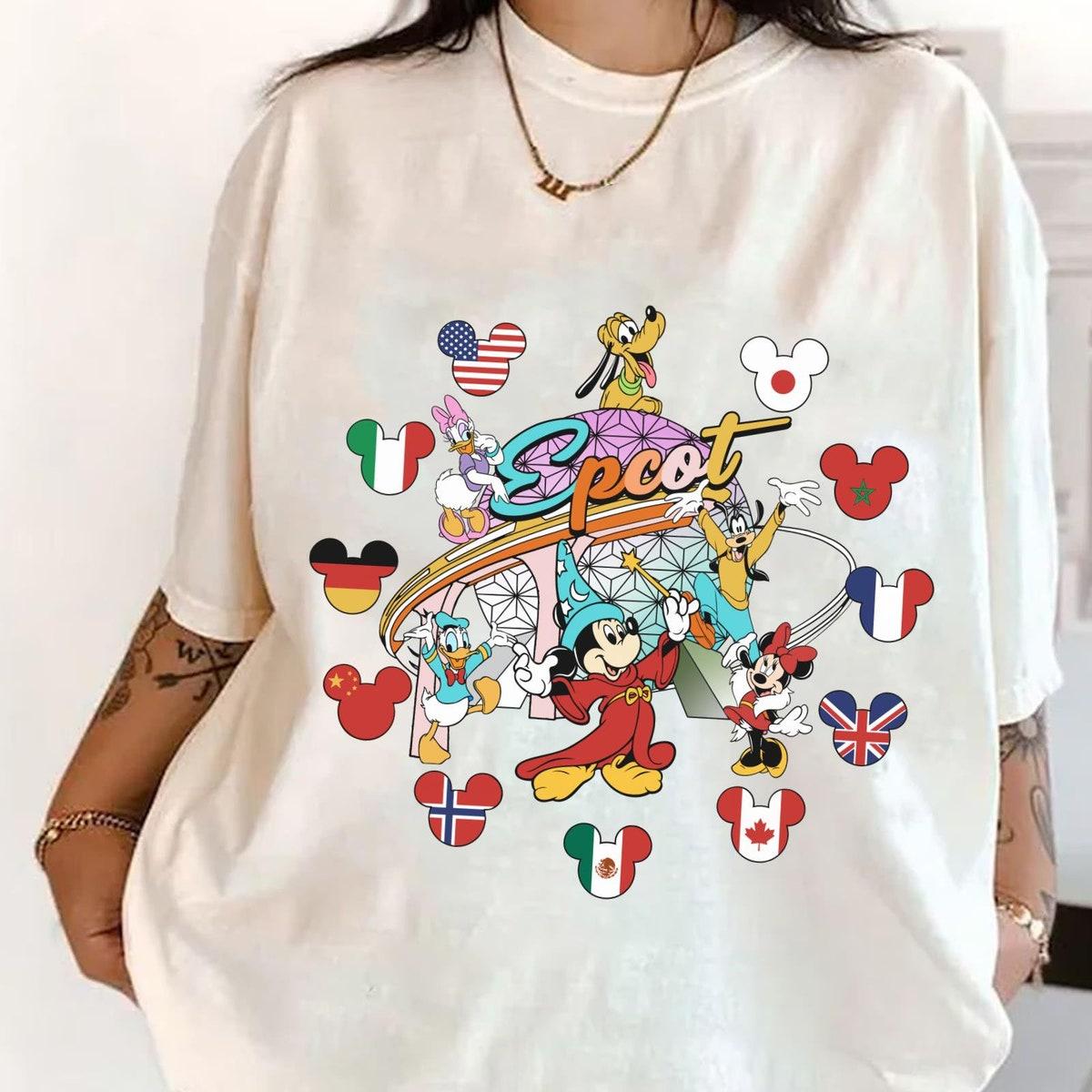 Vintage Sorcerer Mickey And Friends Epcot Center Country Flag 1982 Shirt 2