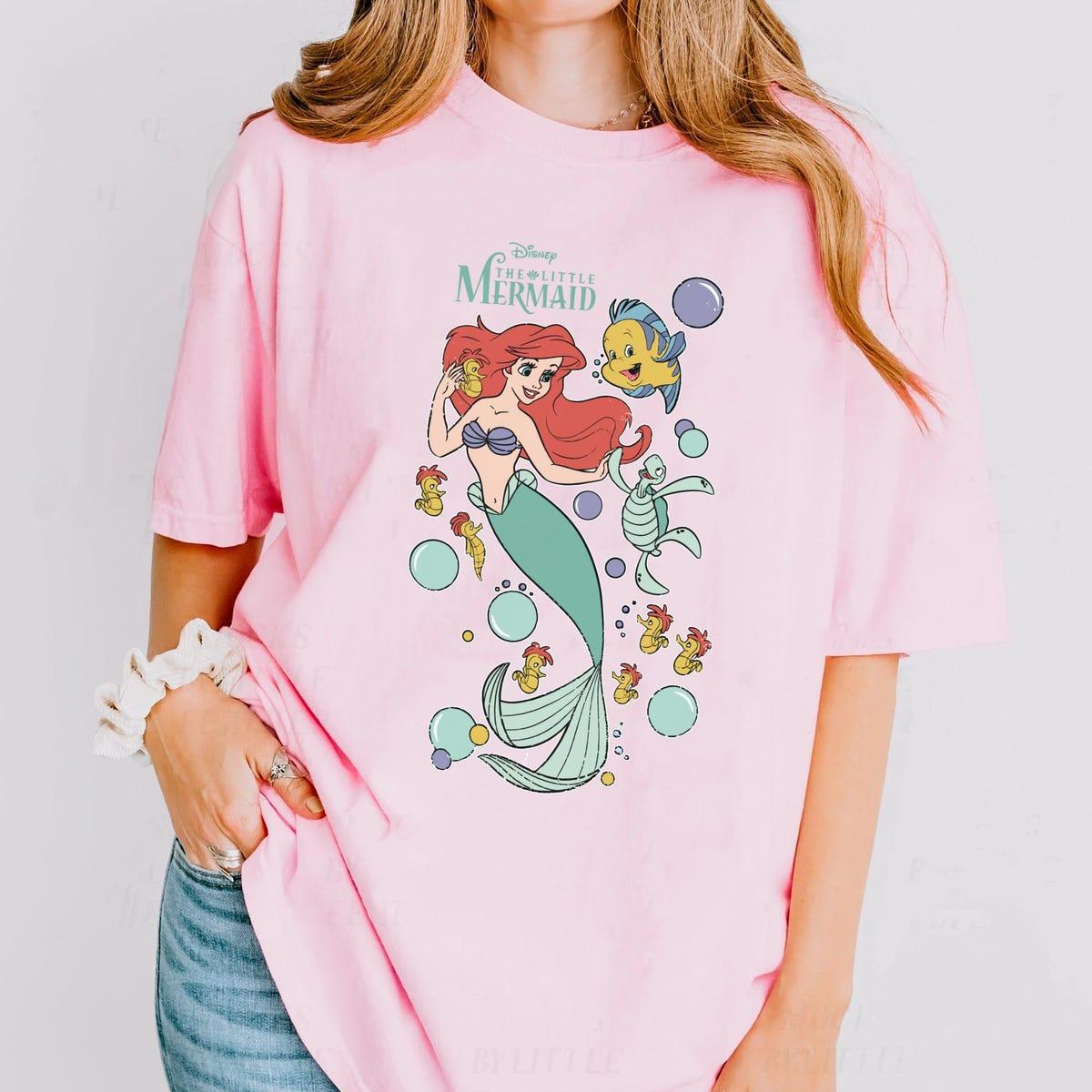 Vintage The Little Mermaid Ariel Princess Flounder With Turtle Seahorse Disney Shirt 2