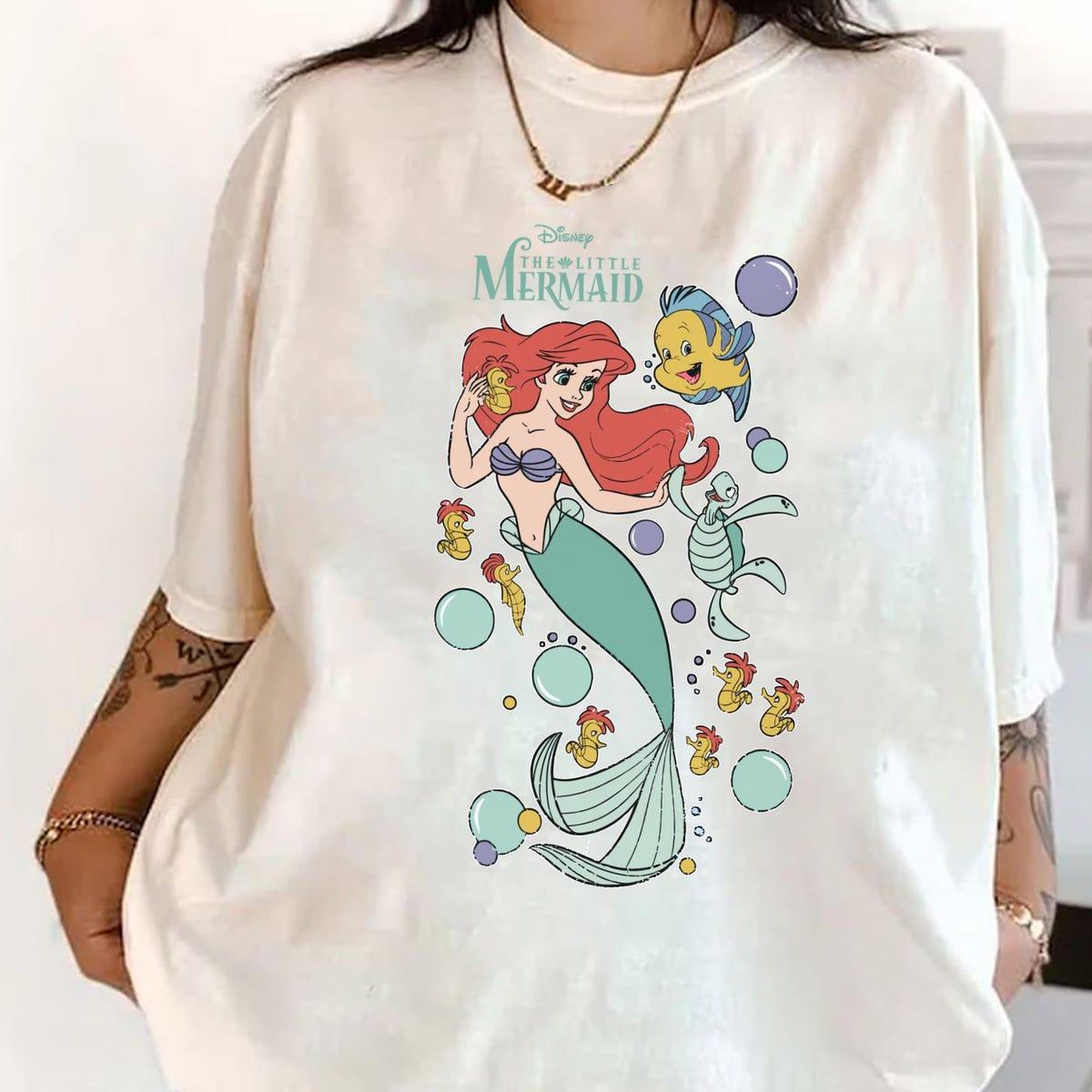 Vintage The Little Mermaid Ariel Princess Flounder With Turtle Seahorse Disney Shirt 3