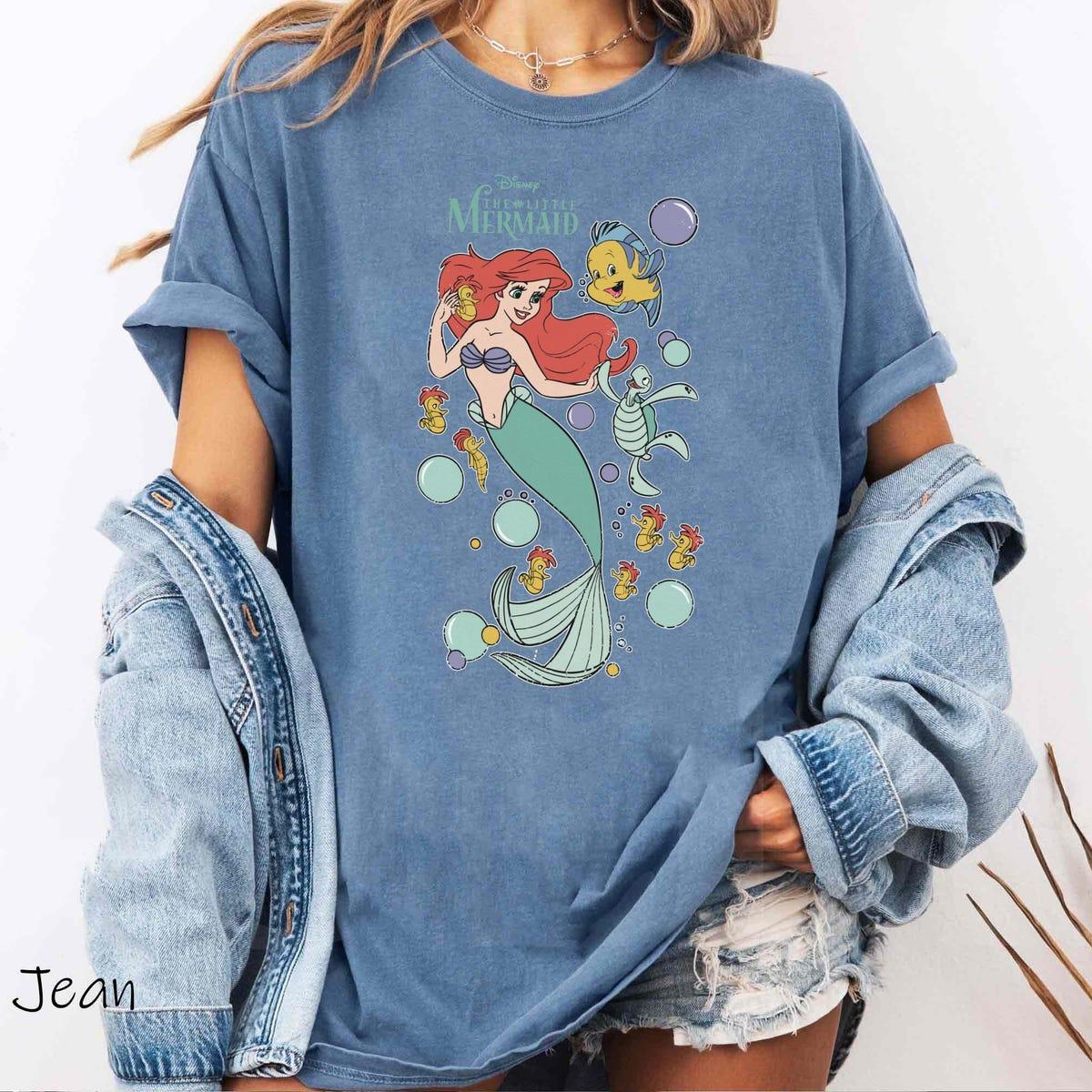 Vintage The Little Mermaid Ariel Princess Flounder With Turtle Seahorse Disney Shirt 4