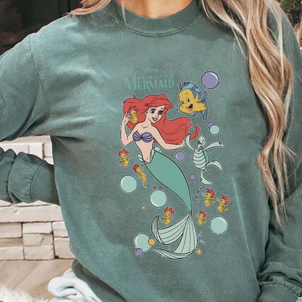 Vintage The Little Mermaid Ariel Princess Flounder With Turtle Seahorse Disney Shirt 5