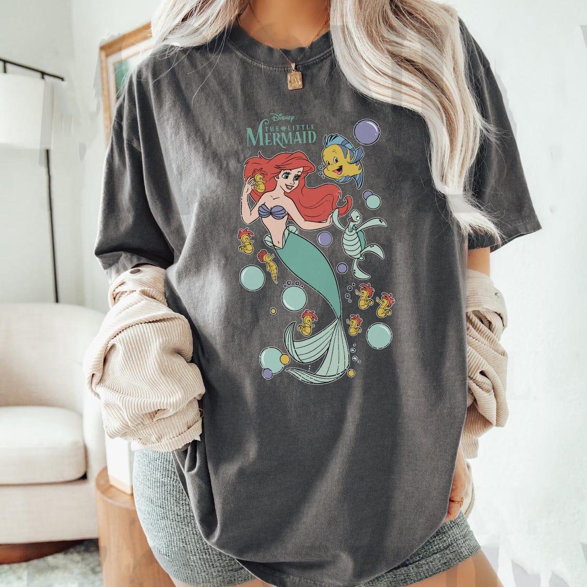 Vintage The Little Mermaid Ariel Princess Flounder With Turtle Seahorse Disney Shirt 6