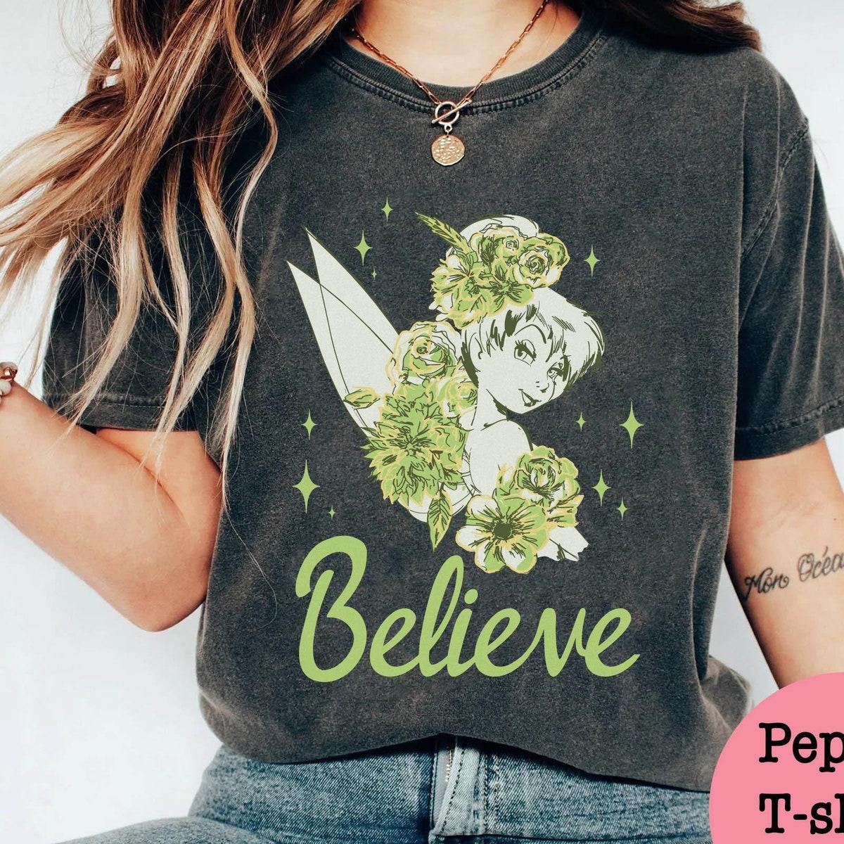 Vintage Tinker Bell With Flowers Believe Shirt 1