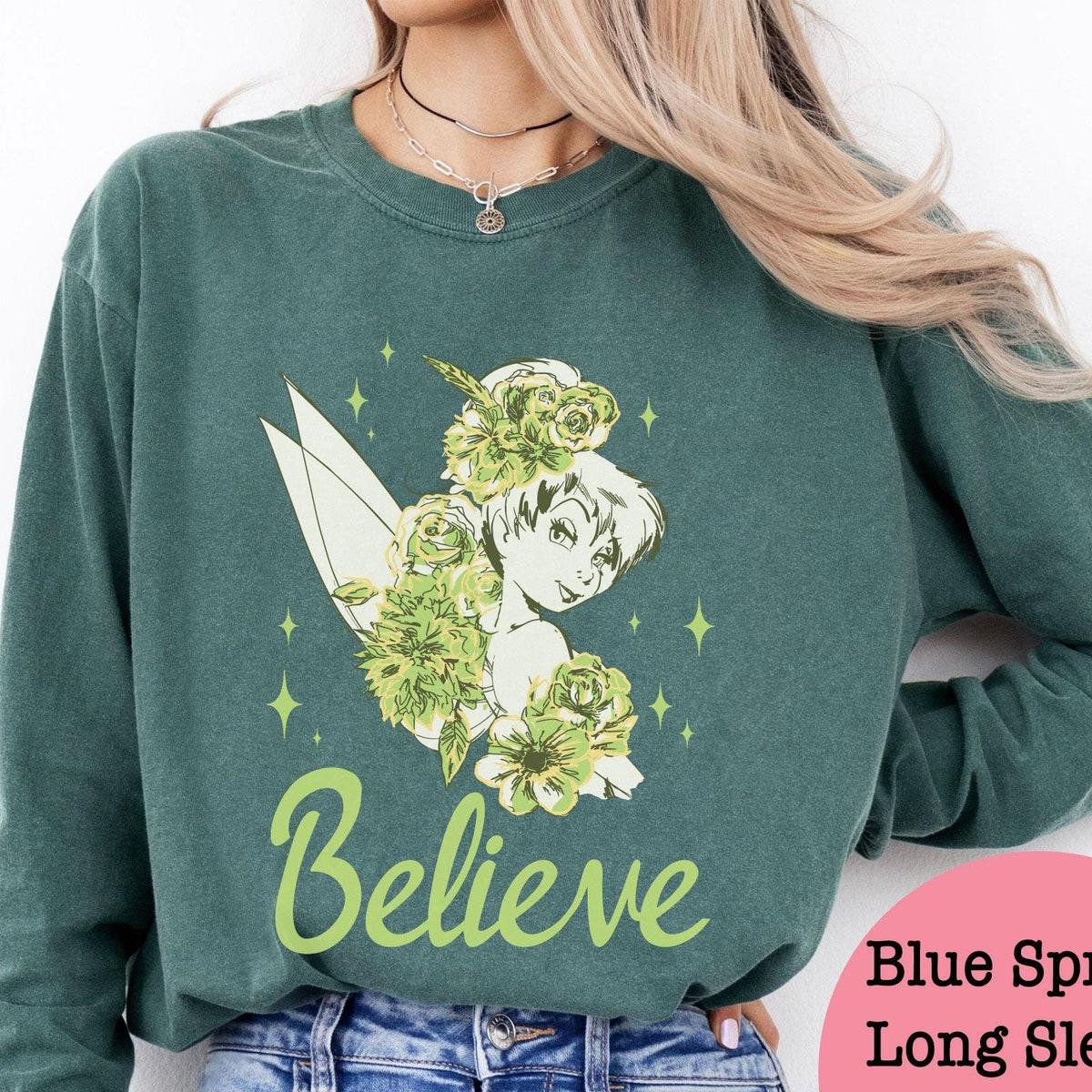 Vintage Tinker Bell With Flowers Believe Shirt 2