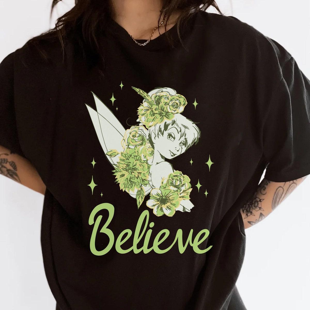 Vintage Tinker Bell With Flowers Believe Shirt 4