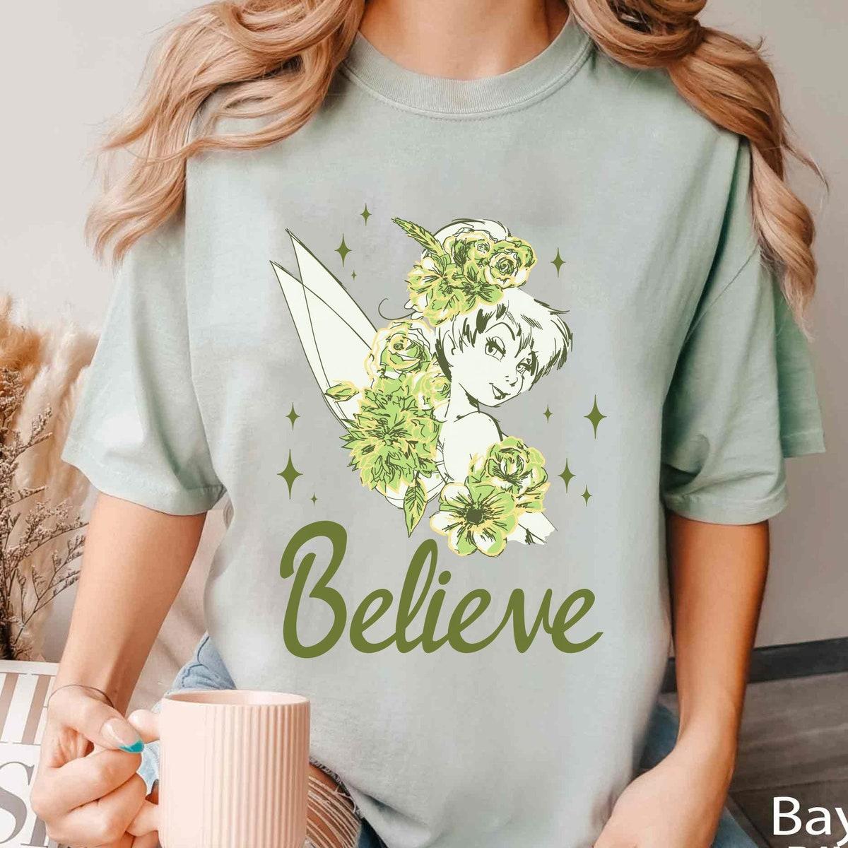 Vintage Tinker Bell With Flowers Believe Shirt 5