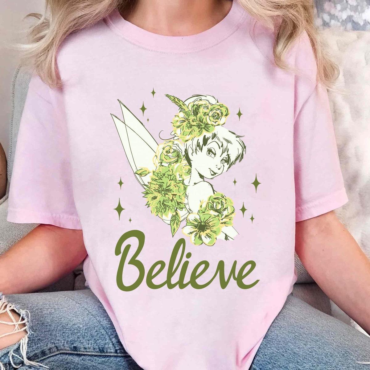 Vintage Tinker Bell With Flowers Believe Shirt 6