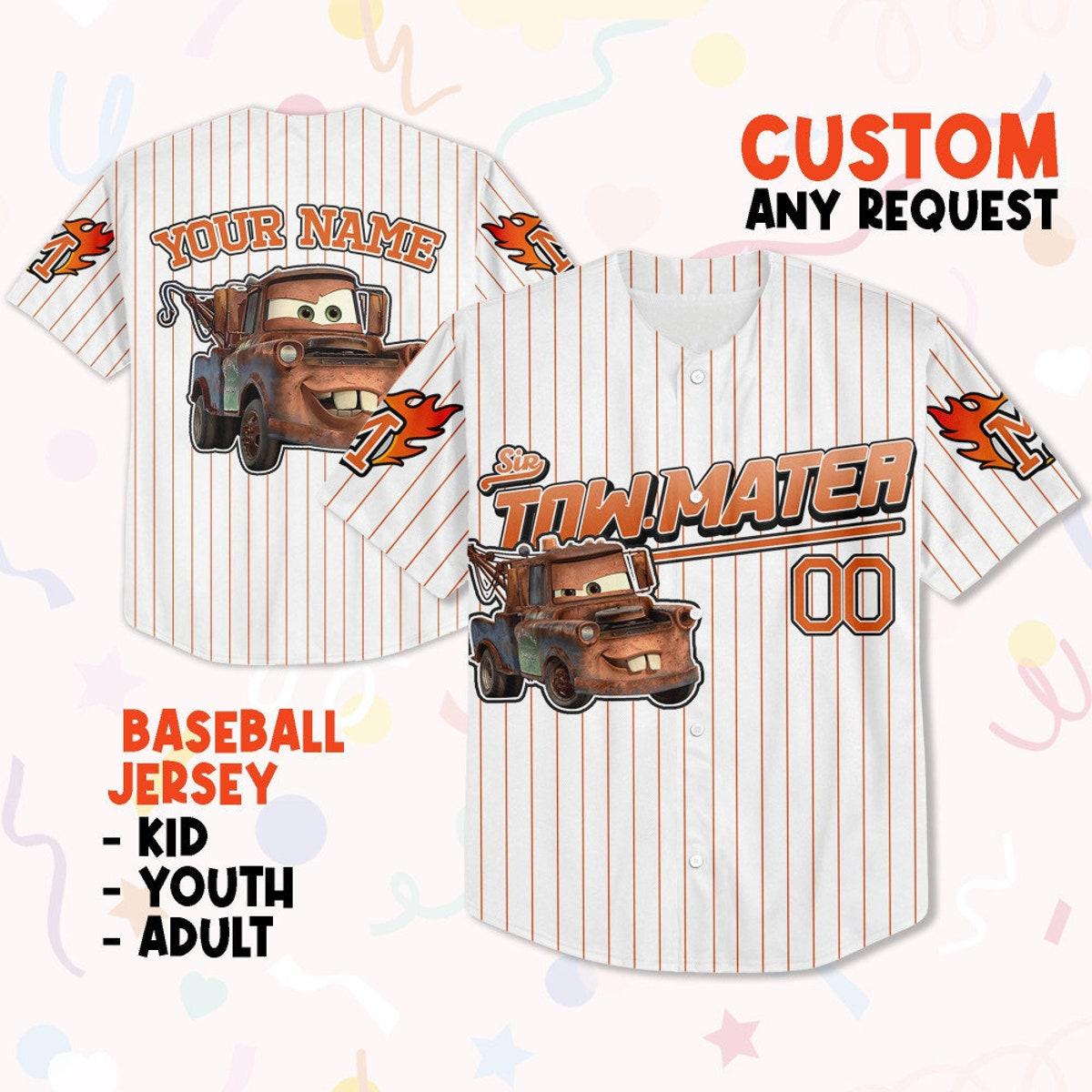 Custom Disney Cars Lightning Tow Mater Baseball Cars Baseball Jersey 1