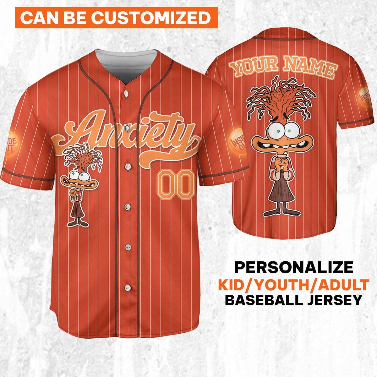 Custom Disney Inside Out Anxiety Simple Orange Baseball Jersey 1