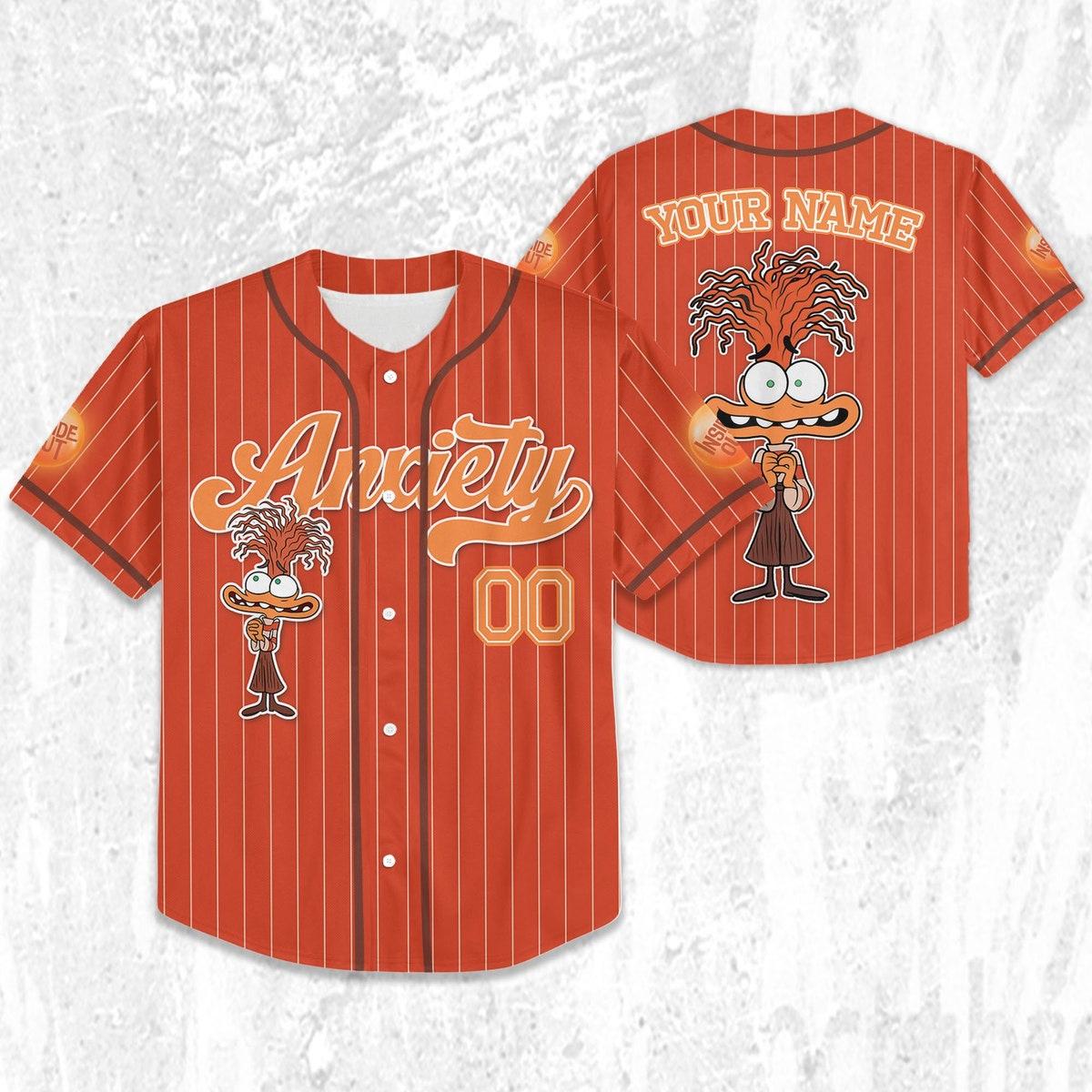 Custom Disney Inside Out Anxiety Simple Orange Baseball Jersey 2