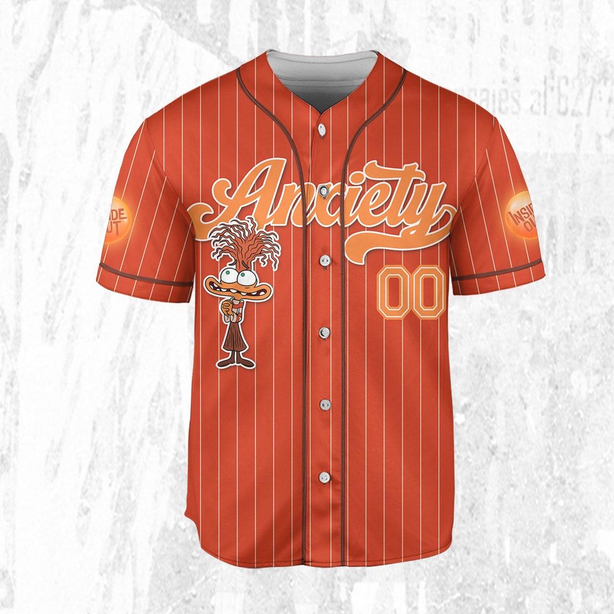 Custom Disney Inside Out Anxiety Simple Orange Baseball Jersey 3