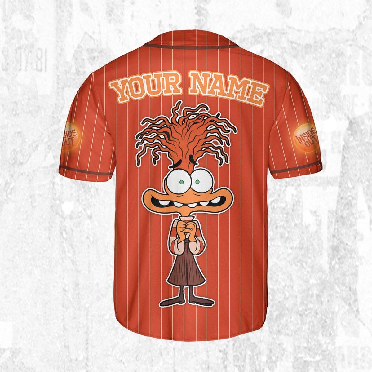 Custom Disney Inside Out Anxiety Simple Orange Baseball Jersey 4