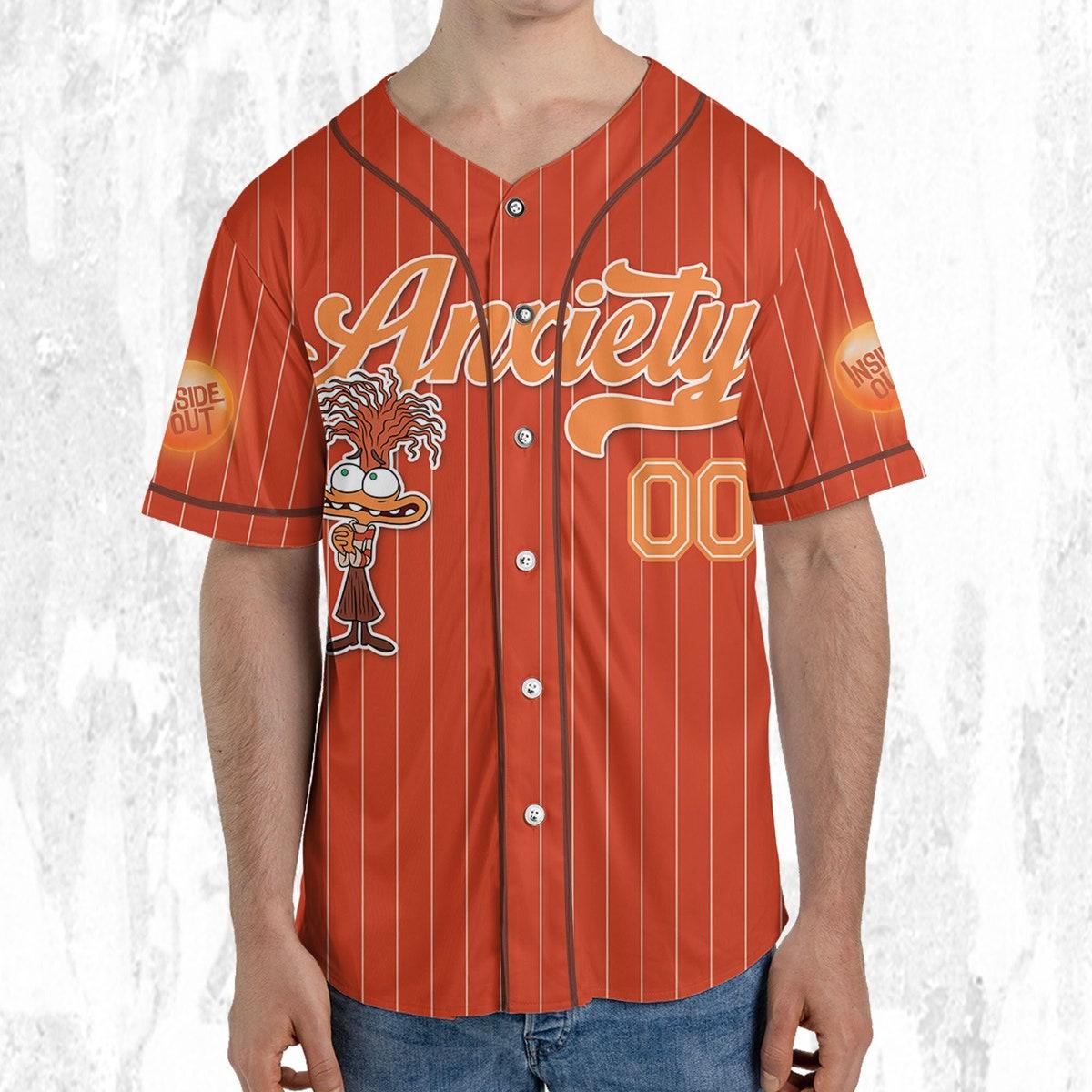 Custom Disney Inside Out Anxiety Simple Orange Baseball Jersey 5