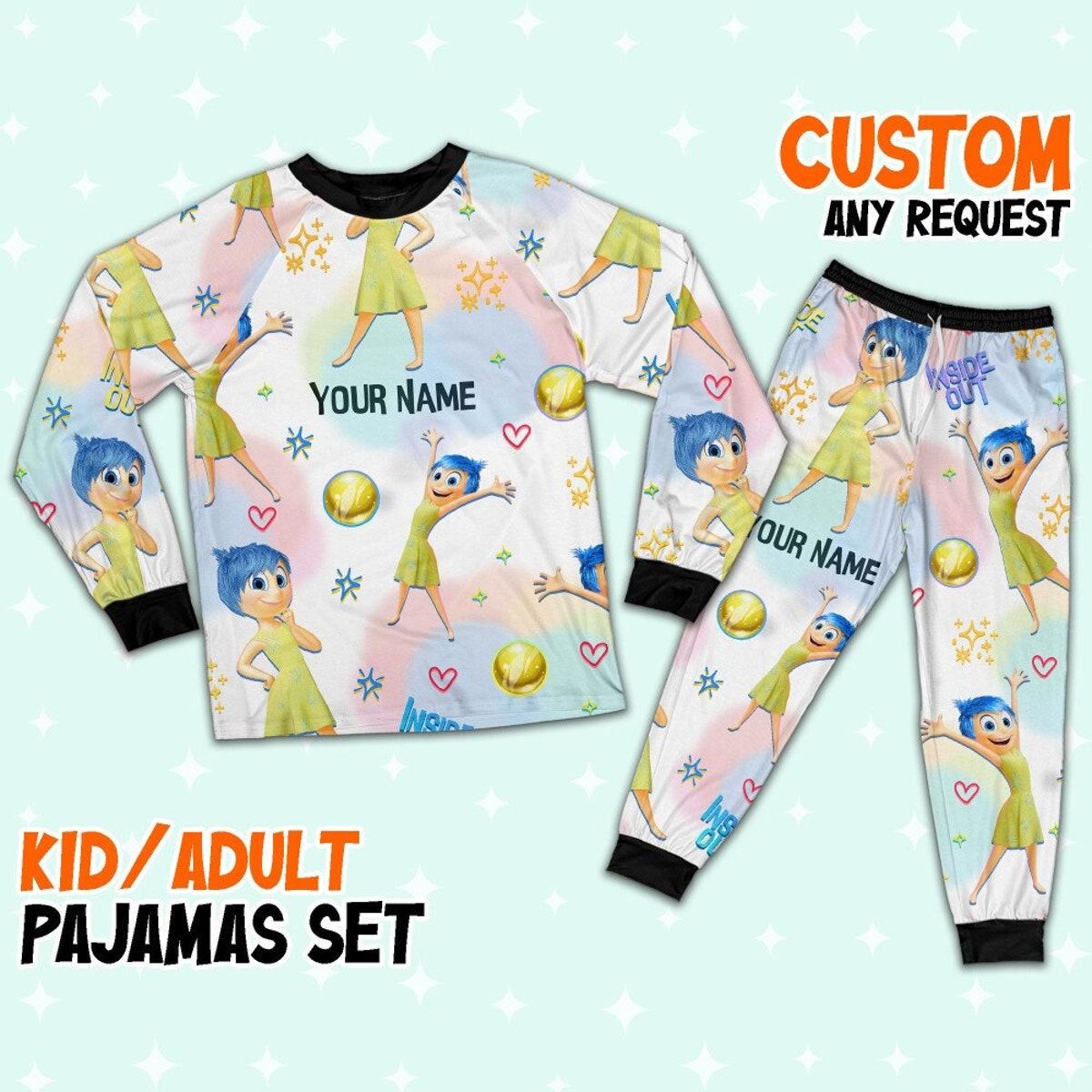 Custom Disney Inside Out Joy Yellow Color Pajamas Set Baseball Jersey 1