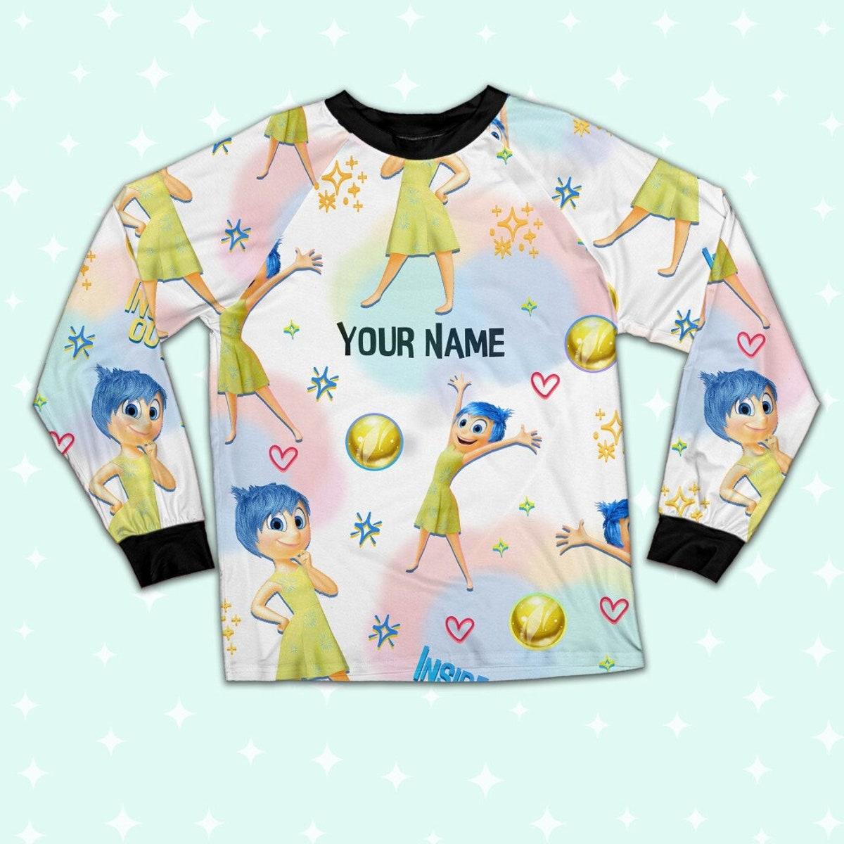 Custom Disney Inside Out Joy Yellow Color Pajamas Set Baseball Jersey 2