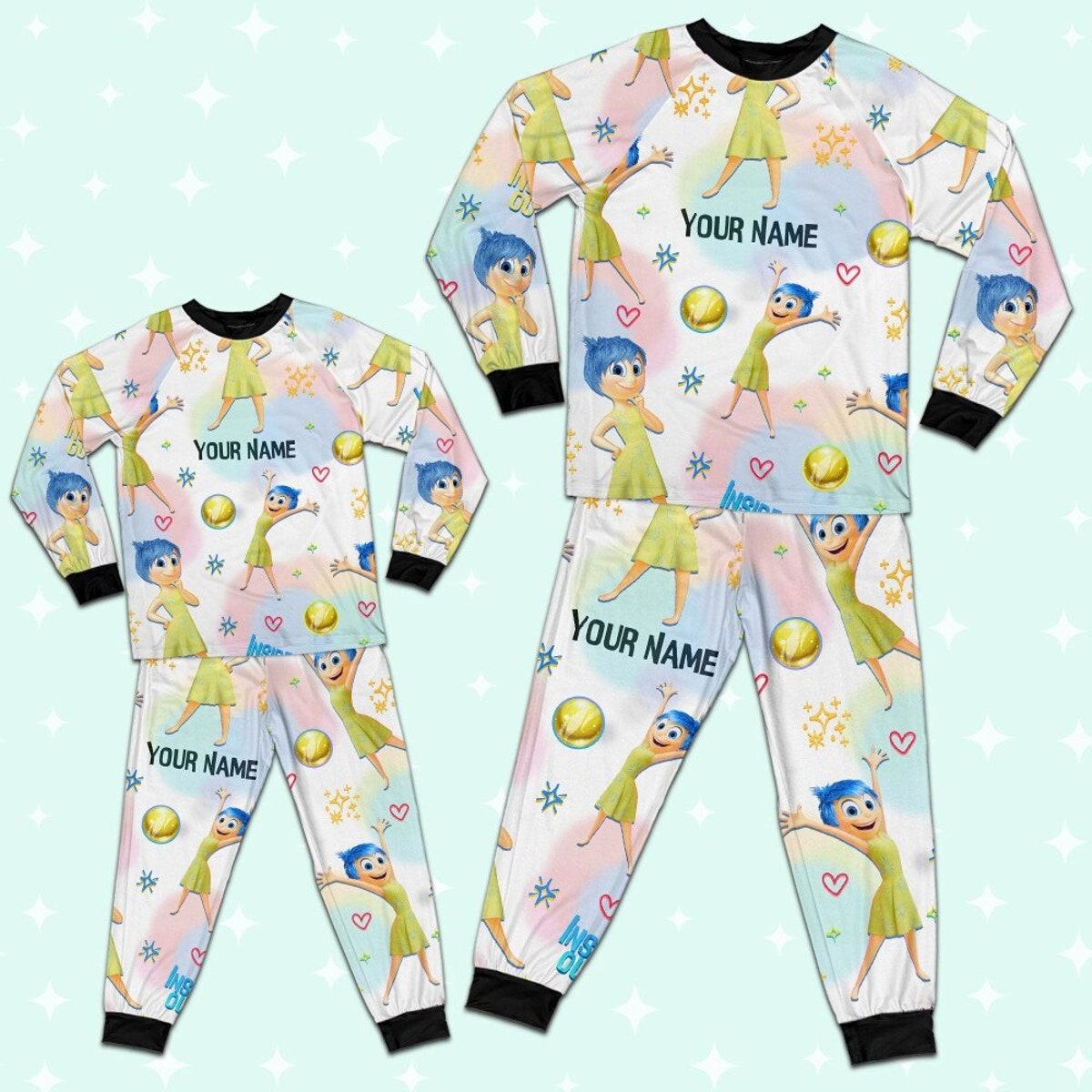 Custom Disney Inside Out Joy Yellow Color Pajamas Set Baseball Jersey 4