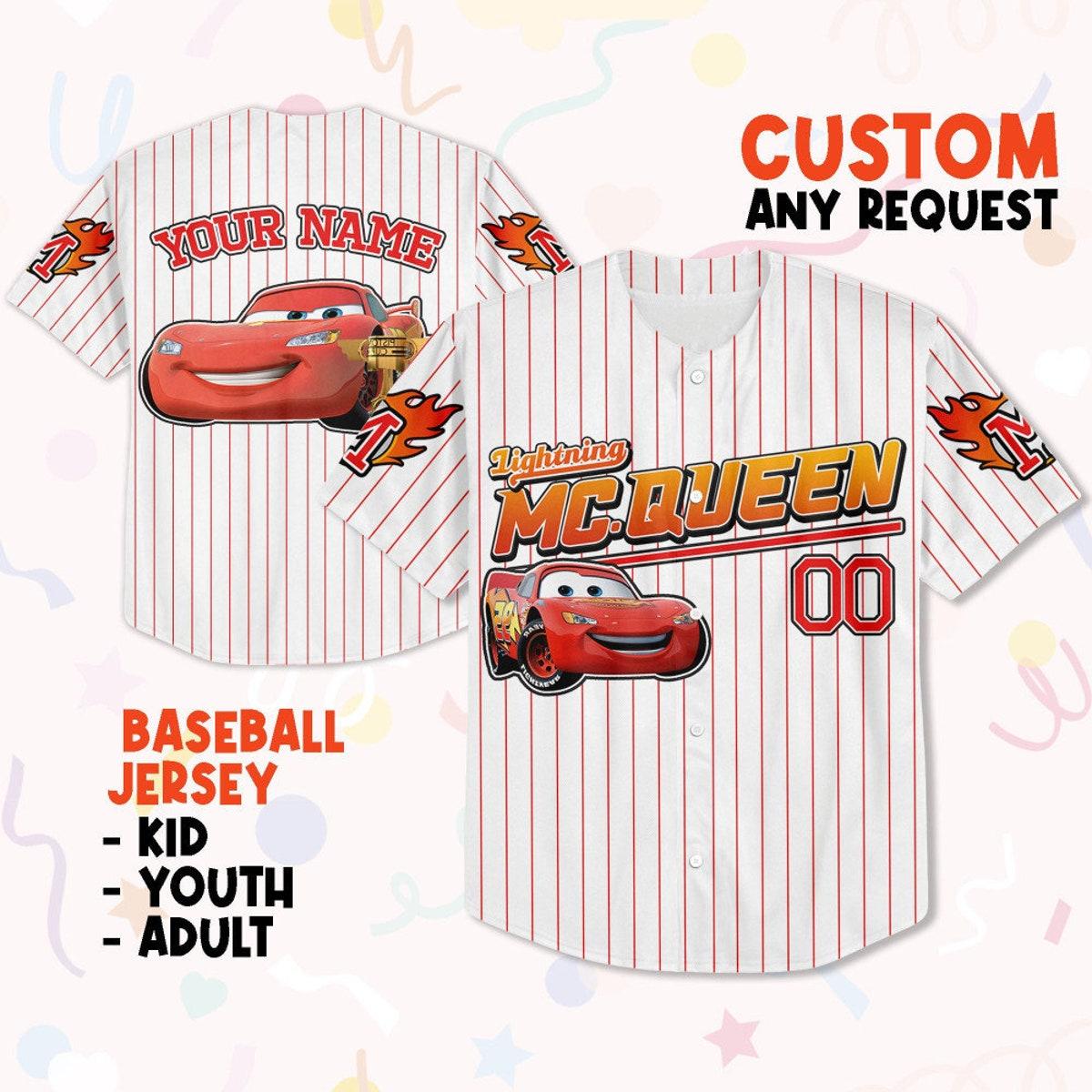 Custom Disney Mc Queen Red Lightning Mcqueen Baseball Jersey 1