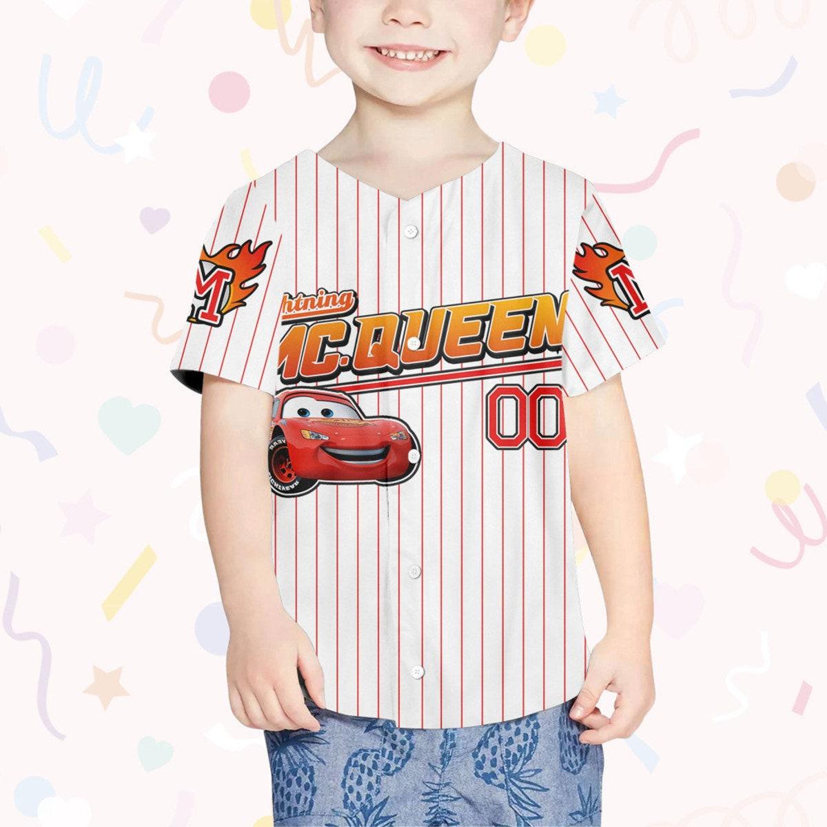 Custom Disney Mc Queen Red Lightning Mcqueen Baseball Jersey 4