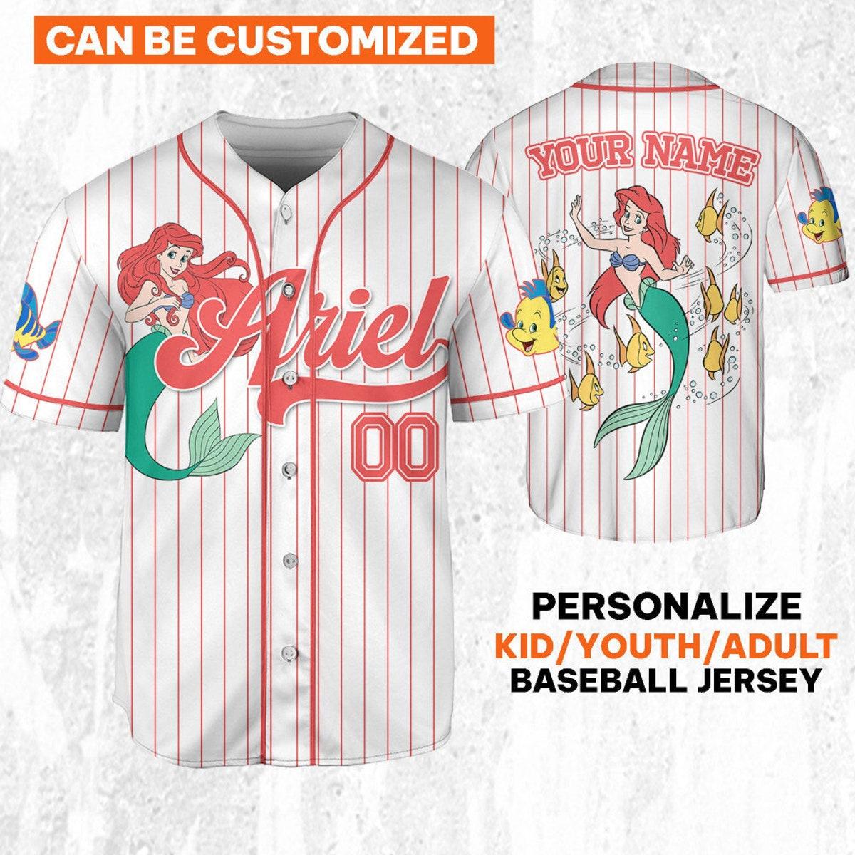 Custom Disney Princess Ariel The Little Mermaid Baseball Jersey 1