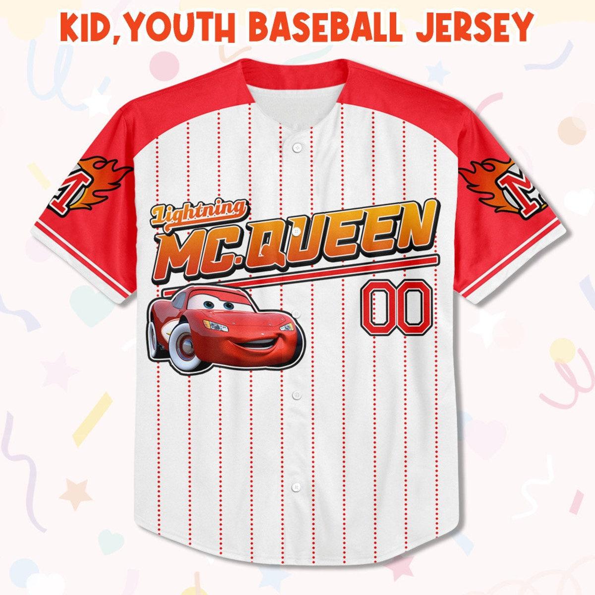 Custom Mcqueen Red Cool Disney Cars Lightning Mcqueen Baseball Jersey 2