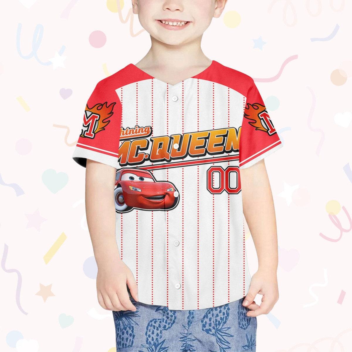 Custom Mcqueen Red Cool Disney Cars Lightning Mcqueen Baseball Jersey 4