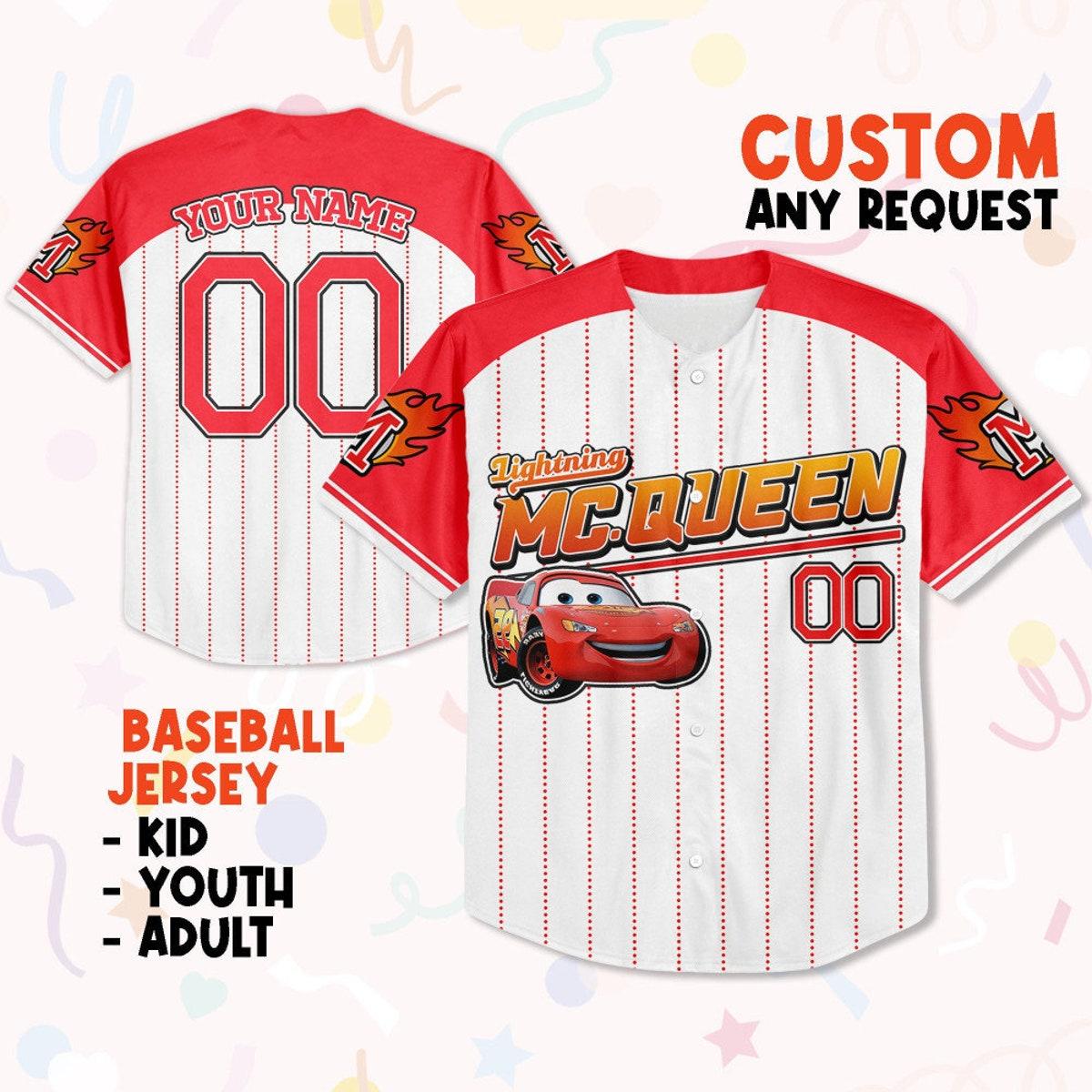 Custom Mcqueen Red Smile Custom Lightning Mcqueen Baseball Jersey 1