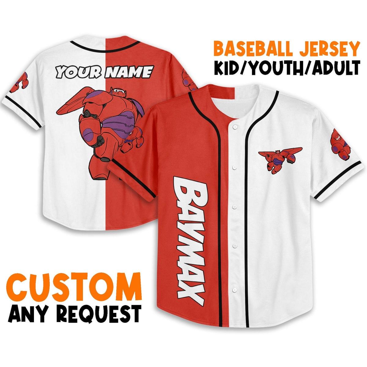 Personalize Baymax Red Custom Unisex Big White Robot Baseball Jersey 1