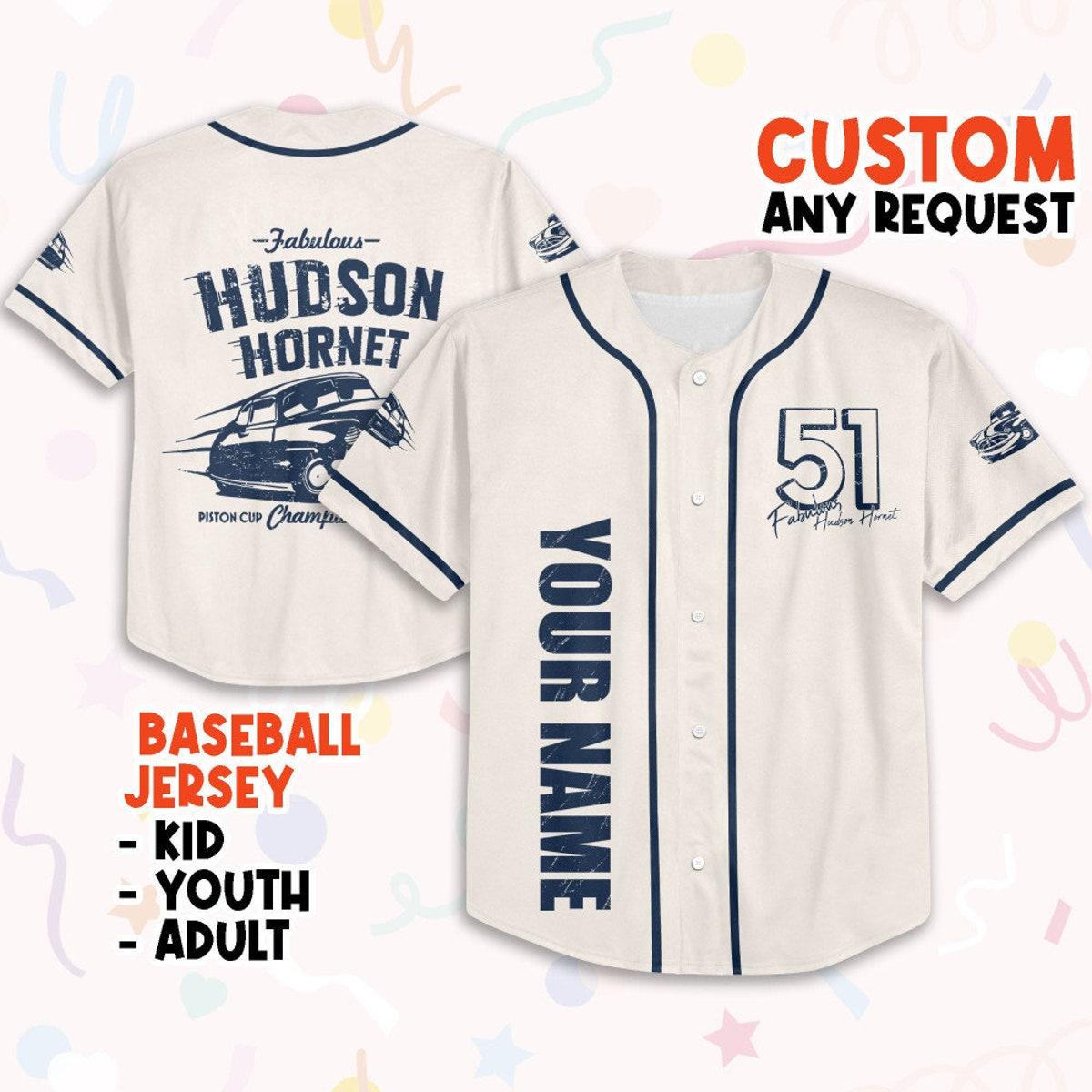 Personalize Cars Hudson Hornet Piston Cup Champion Custom Text Baseball Jersey 1