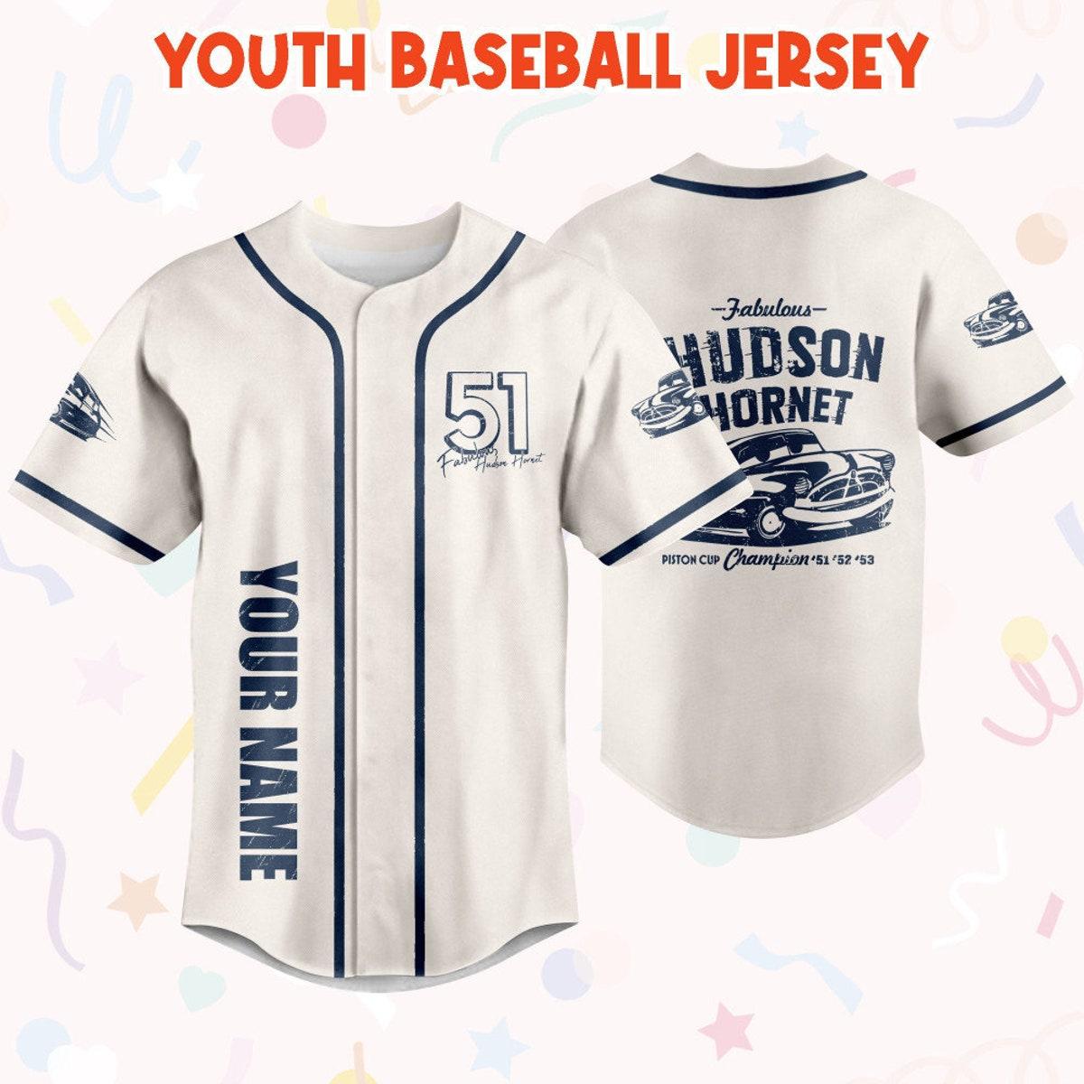 Personalize Cars Hudson Hornet Piston Cup Champion Custom Text Baseball Jersey 5