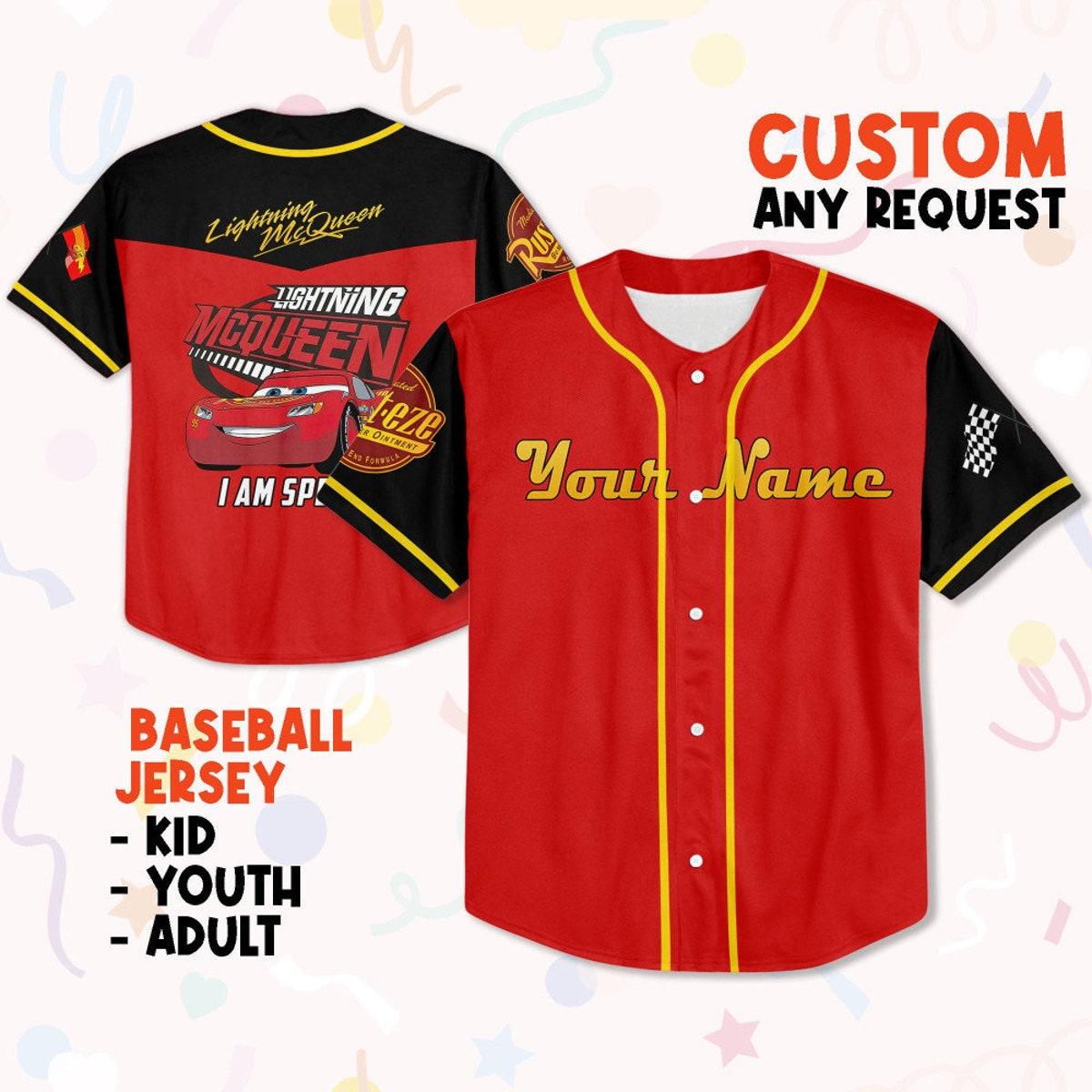 Personalize Cars Lightning Mcqueen I Am Speed Custom Text Baseball Jersey 1